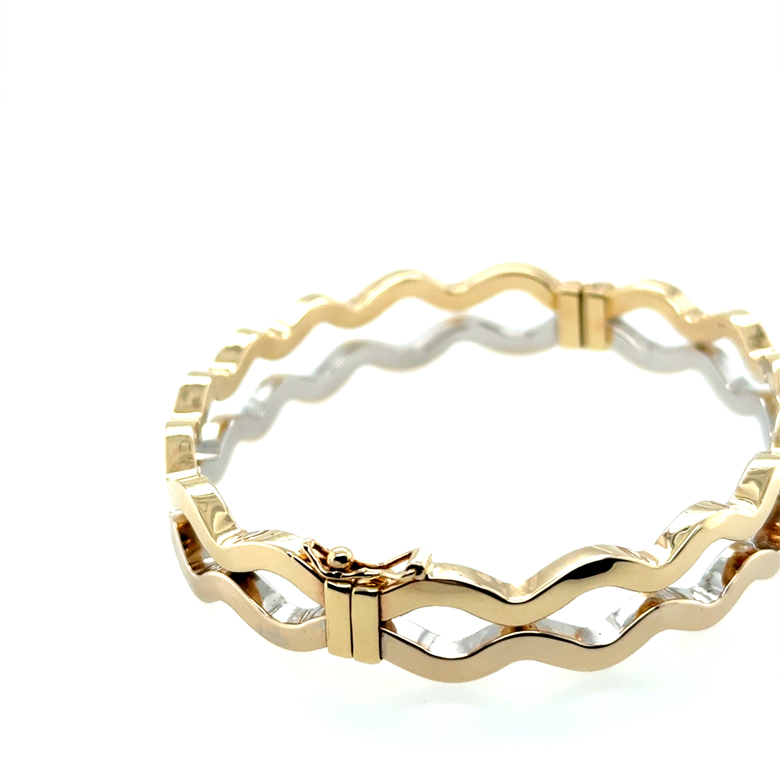 9ct Yellow Gold Hollow Two Row Wave Bangle - 7.95g