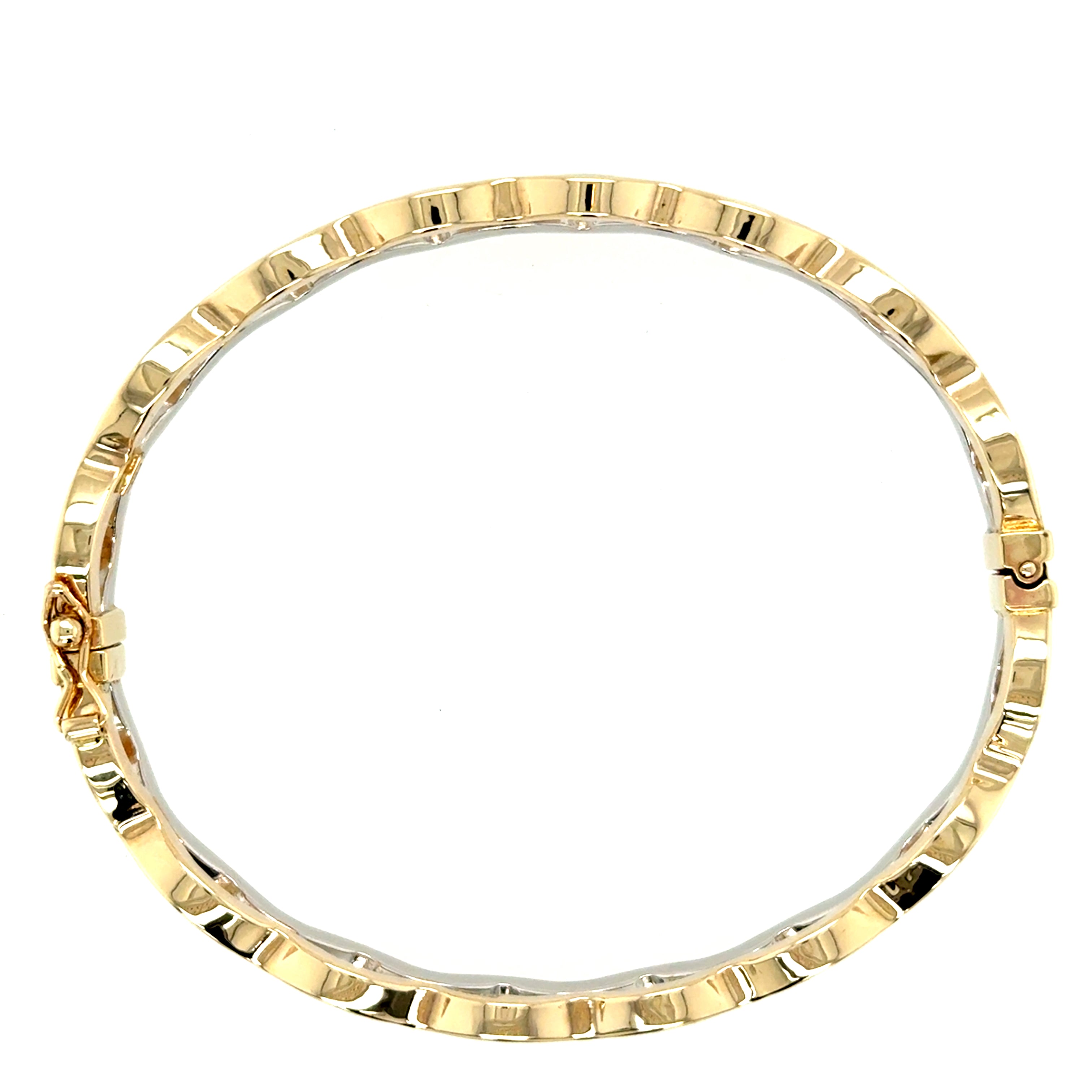 9ct Yellow Gold Hollow Two Row Wave Bangle - 7.95g