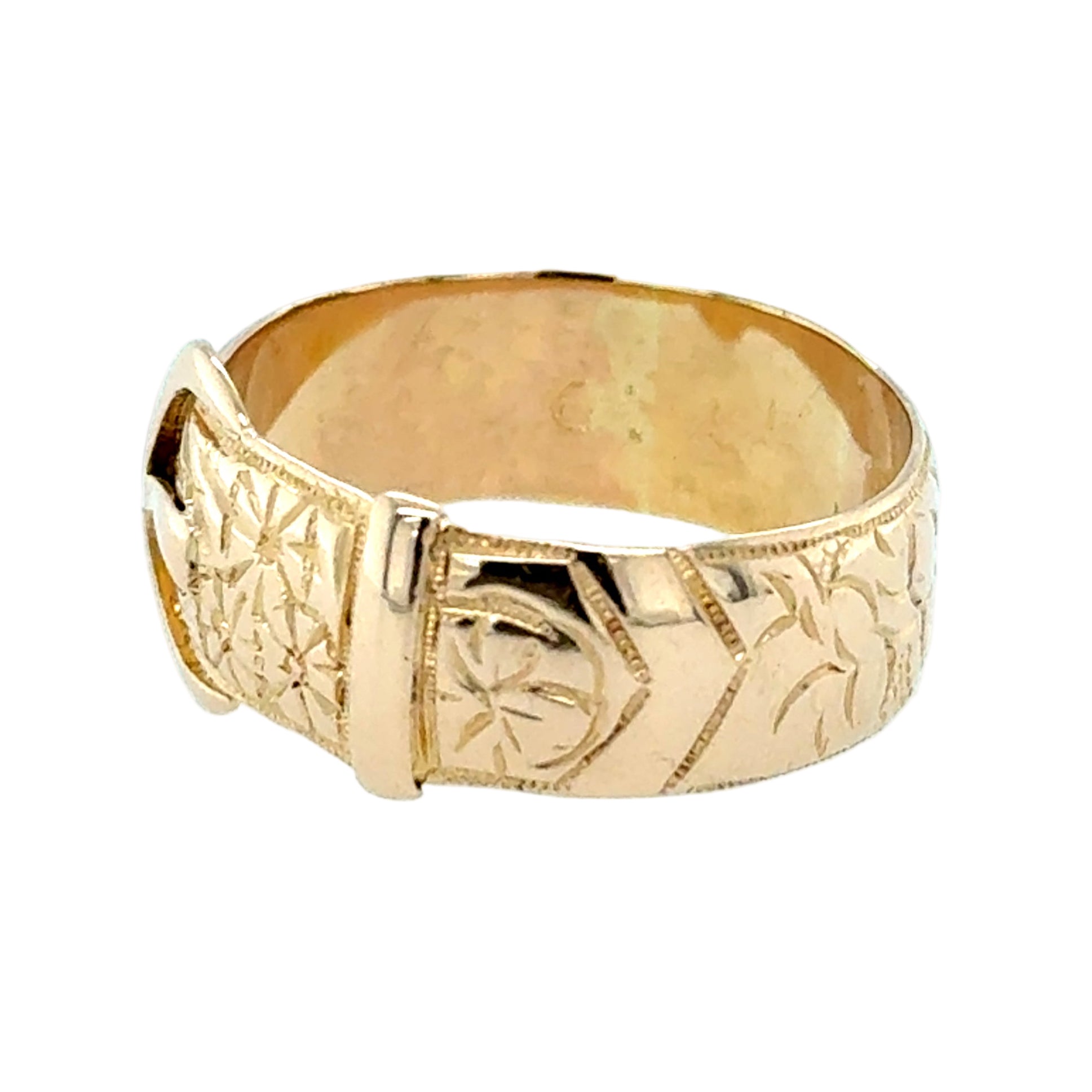 Antique 18ct Yellow Gold Orange Blossom Pattern Buckle Ring Birmingham 1911