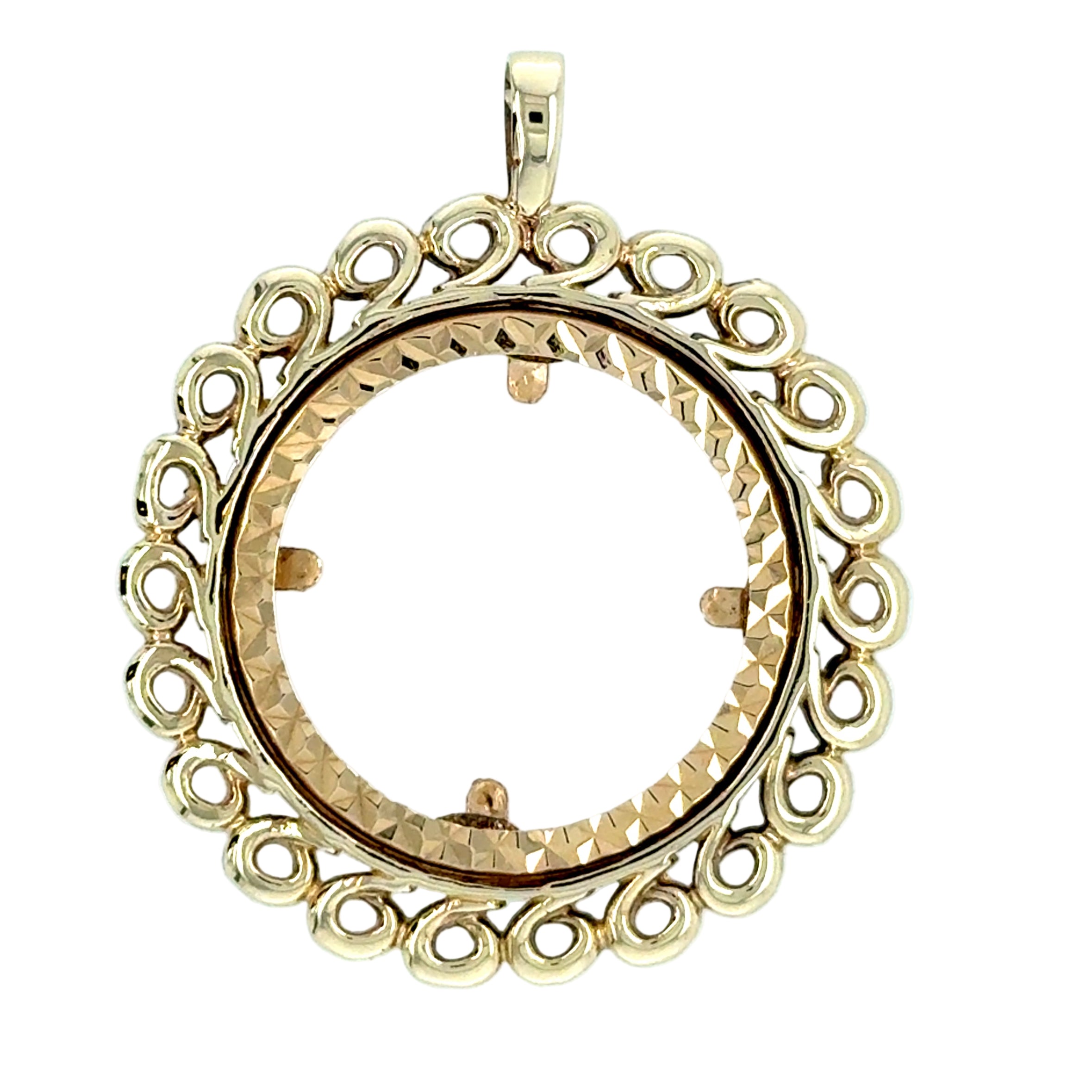 9ct Yellow Gold Full Sovereign Wreath Pendant Mount - 4.43g