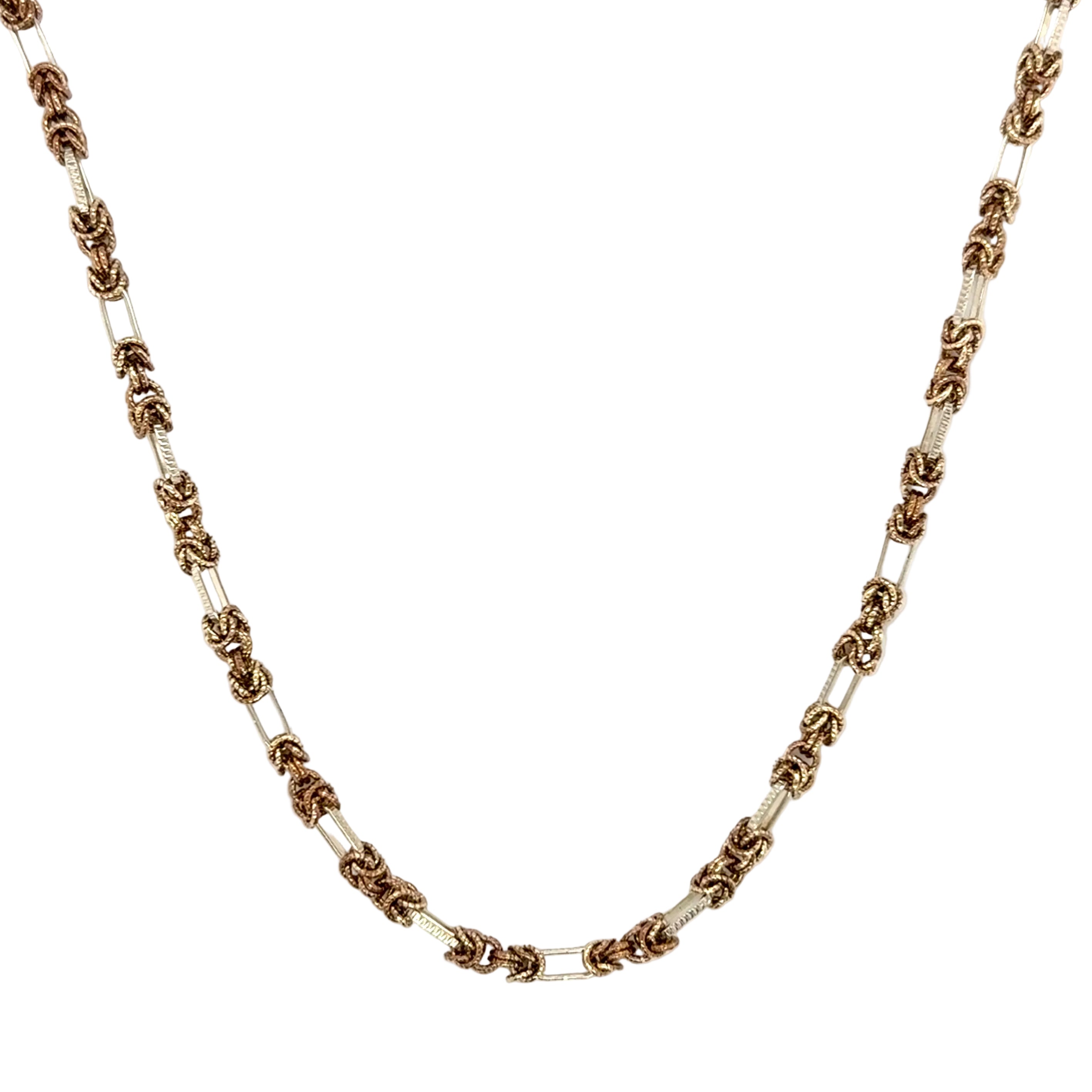 9ct Yellow & White Gold 18 Inch Fancy Link Chain Necklace - 14.50g