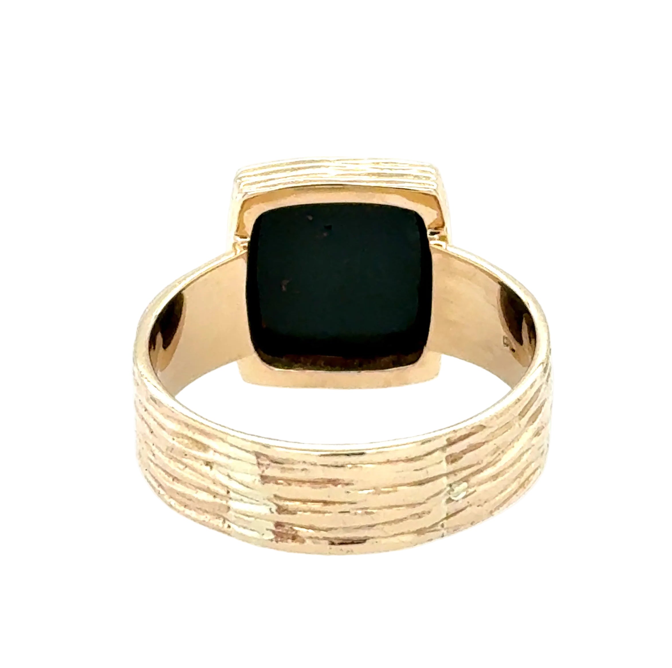 9ct Yellow Gold Bloodstone Signet Ring Bark Effect Detail Size Y
