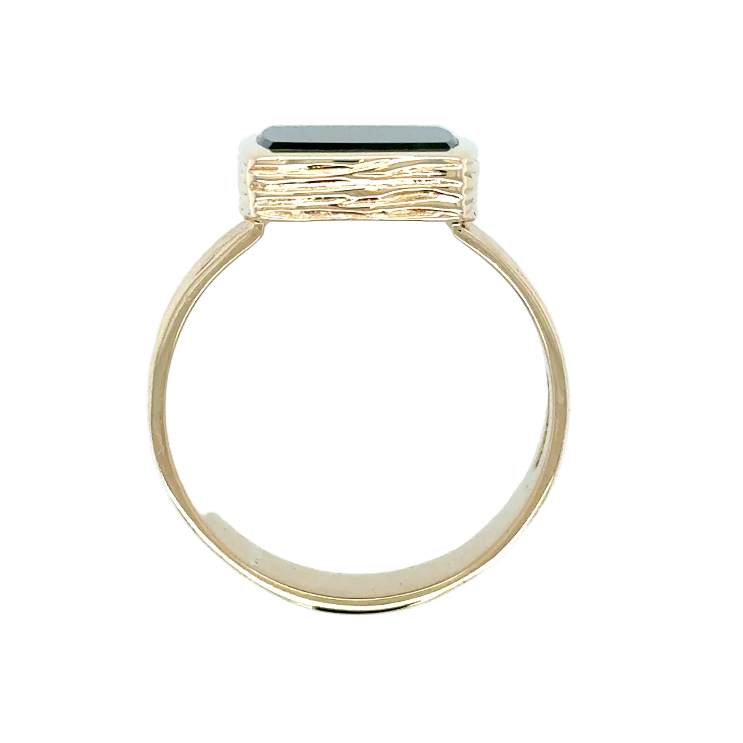 9ct Yellow Gold Bloodstone Signet Ring Bark Effect Detail Size Y