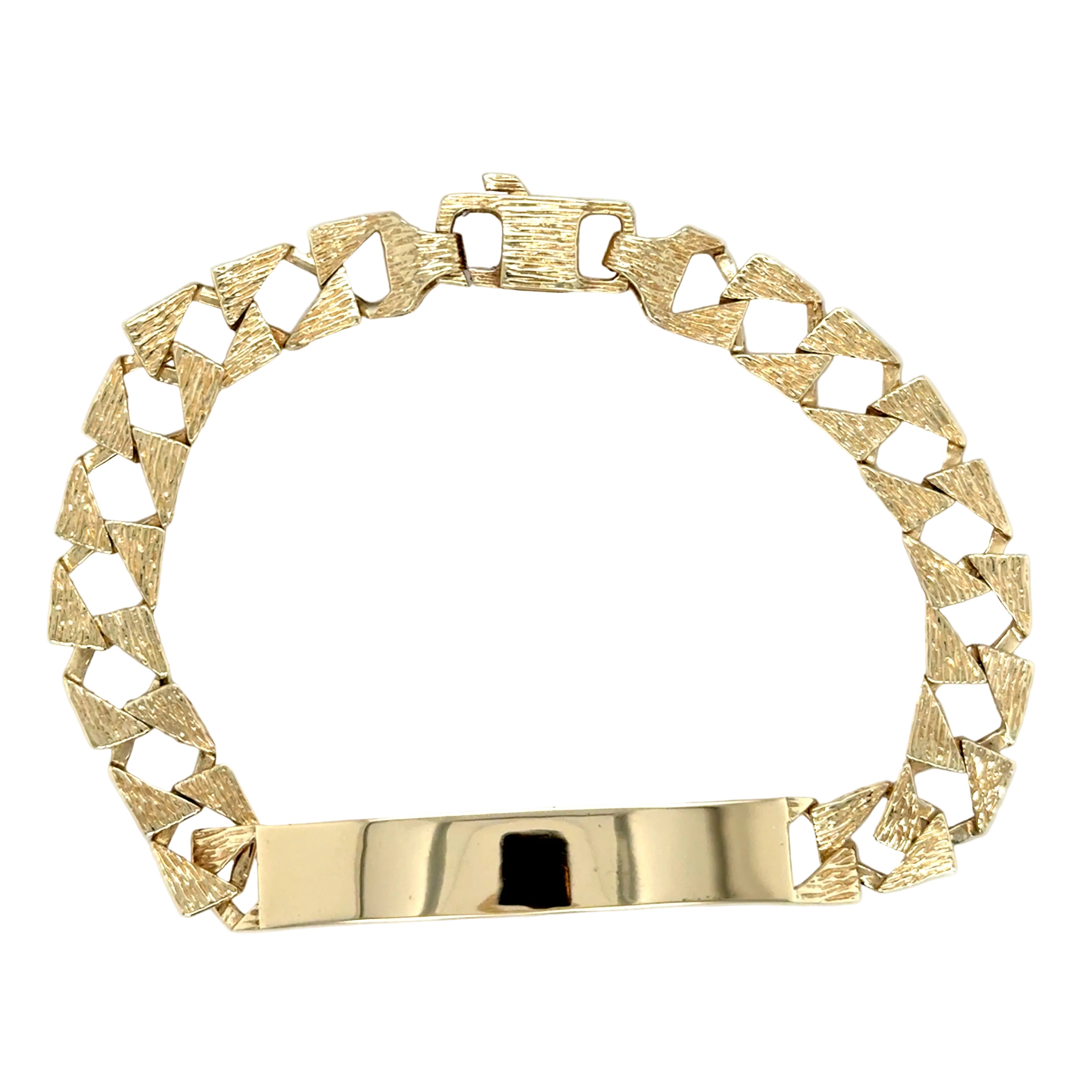 9ct Yellow Gold 8 Inch Square Link Bark Effect Identity Bracelet - 12.85g