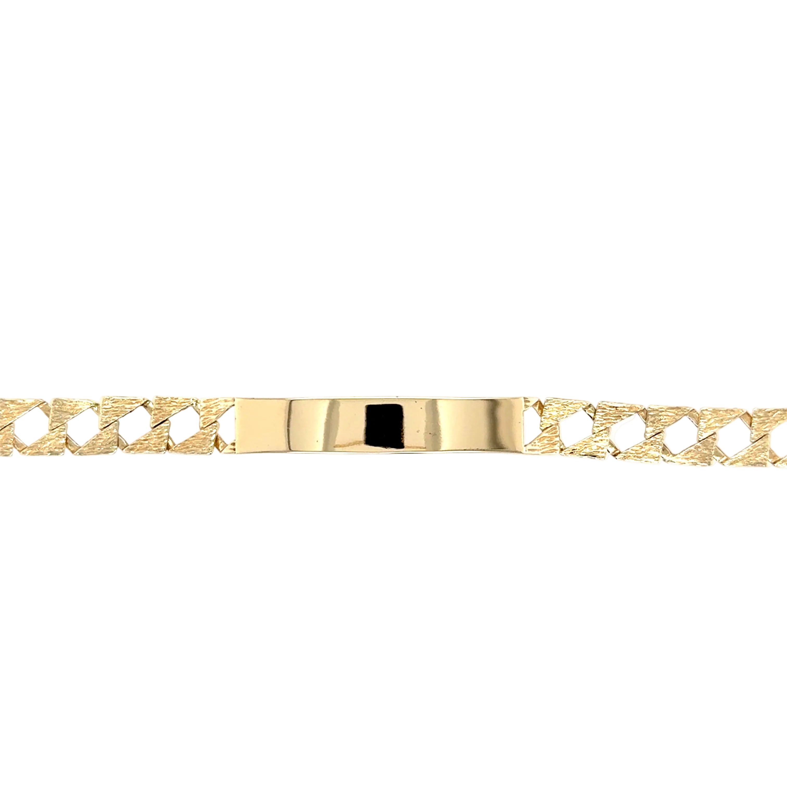 9ct Yellow Gold 8 Inch Square Link Bark Effect Identity Bracelet - 12.85g