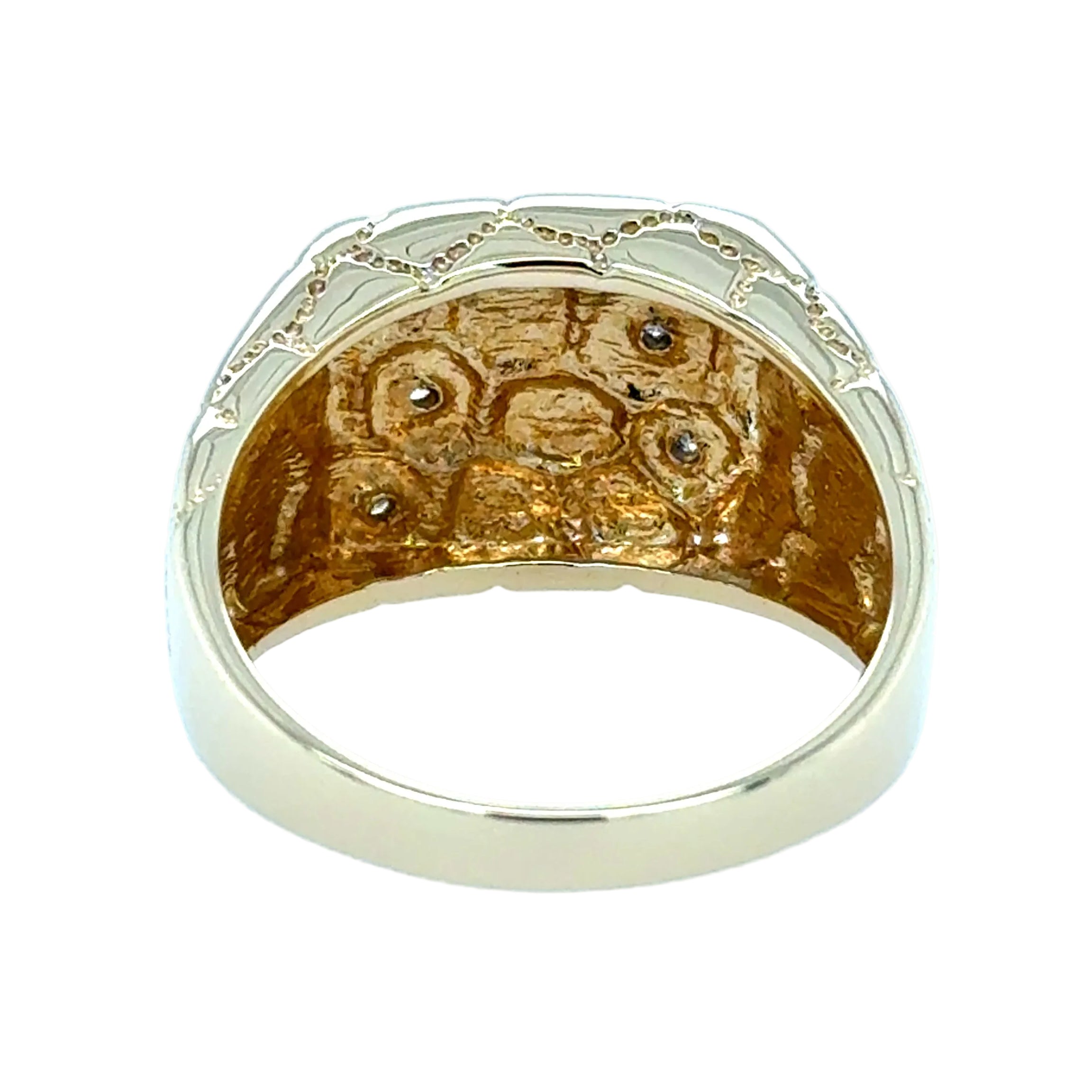 9ct Yellow Gold Diamond Set Crazy Pave Square Signet Ring Size V