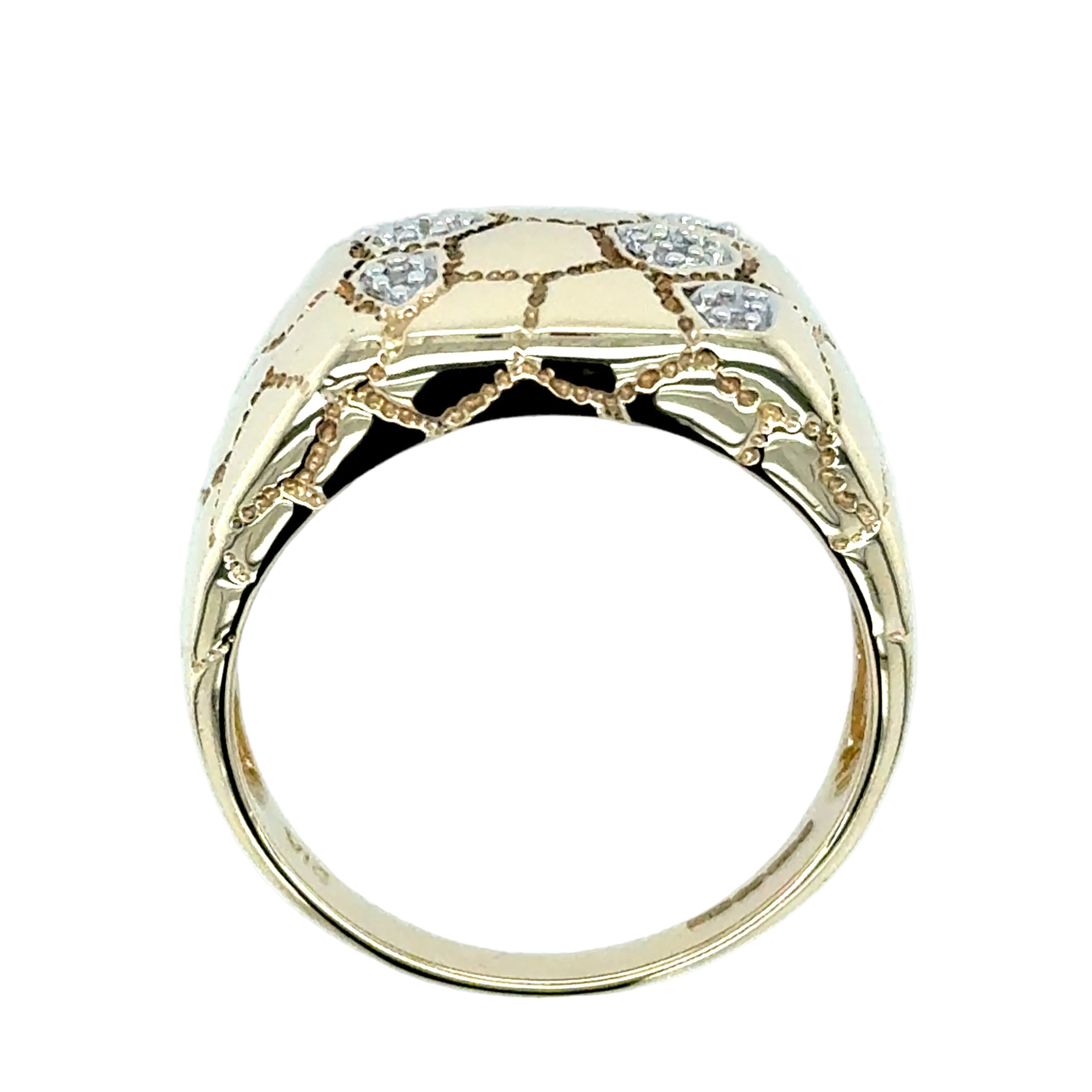 9ct Yellow Gold Diamond Set Crazy Pave Square Signet Ring Size V