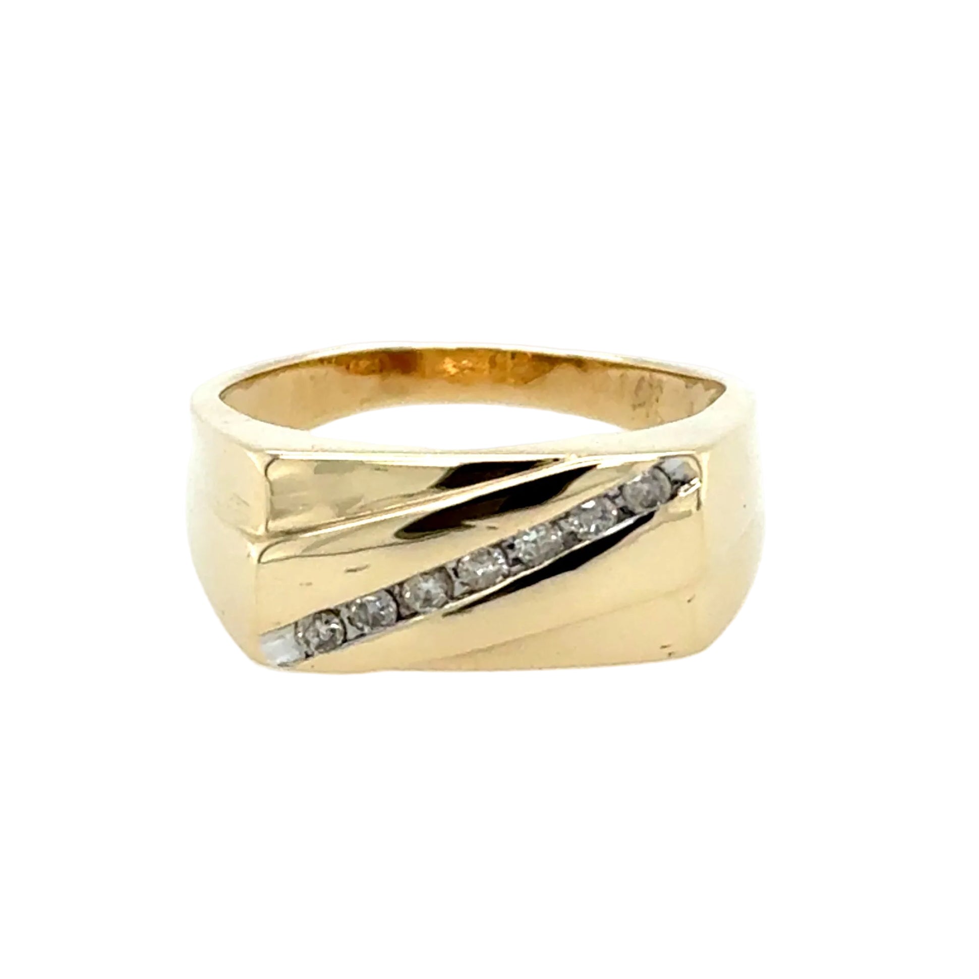9ct Yellow Gold Rectangular 0.15ct Diamond Signet Ring Size R