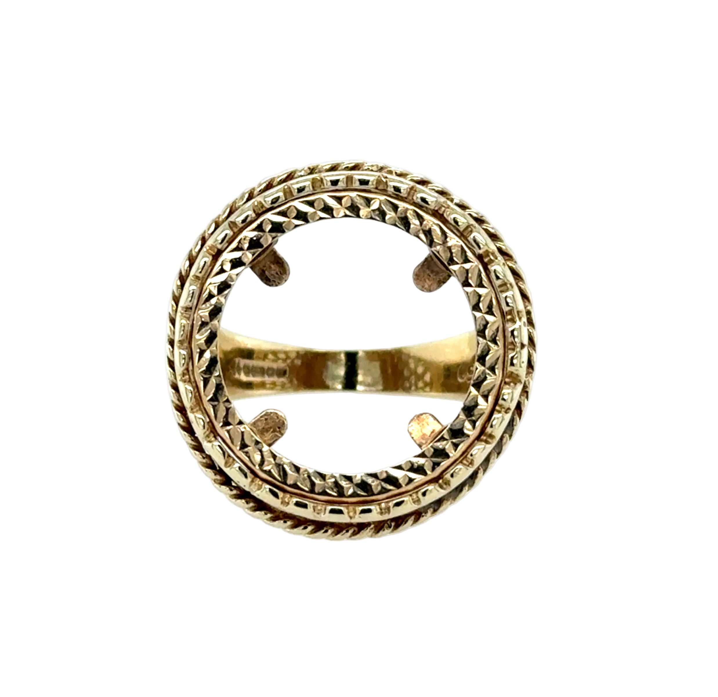 9ct Yellow Gold Lattice Half Sovereign Ring Mount Size Q 1/2