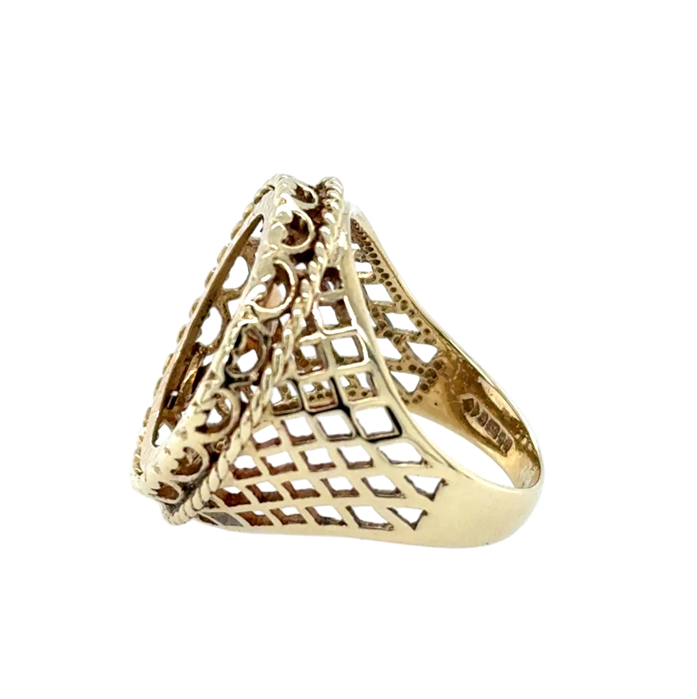 9ct Yellow Gold Lattice Half Sovereign Ring Mount Size Q 1/2