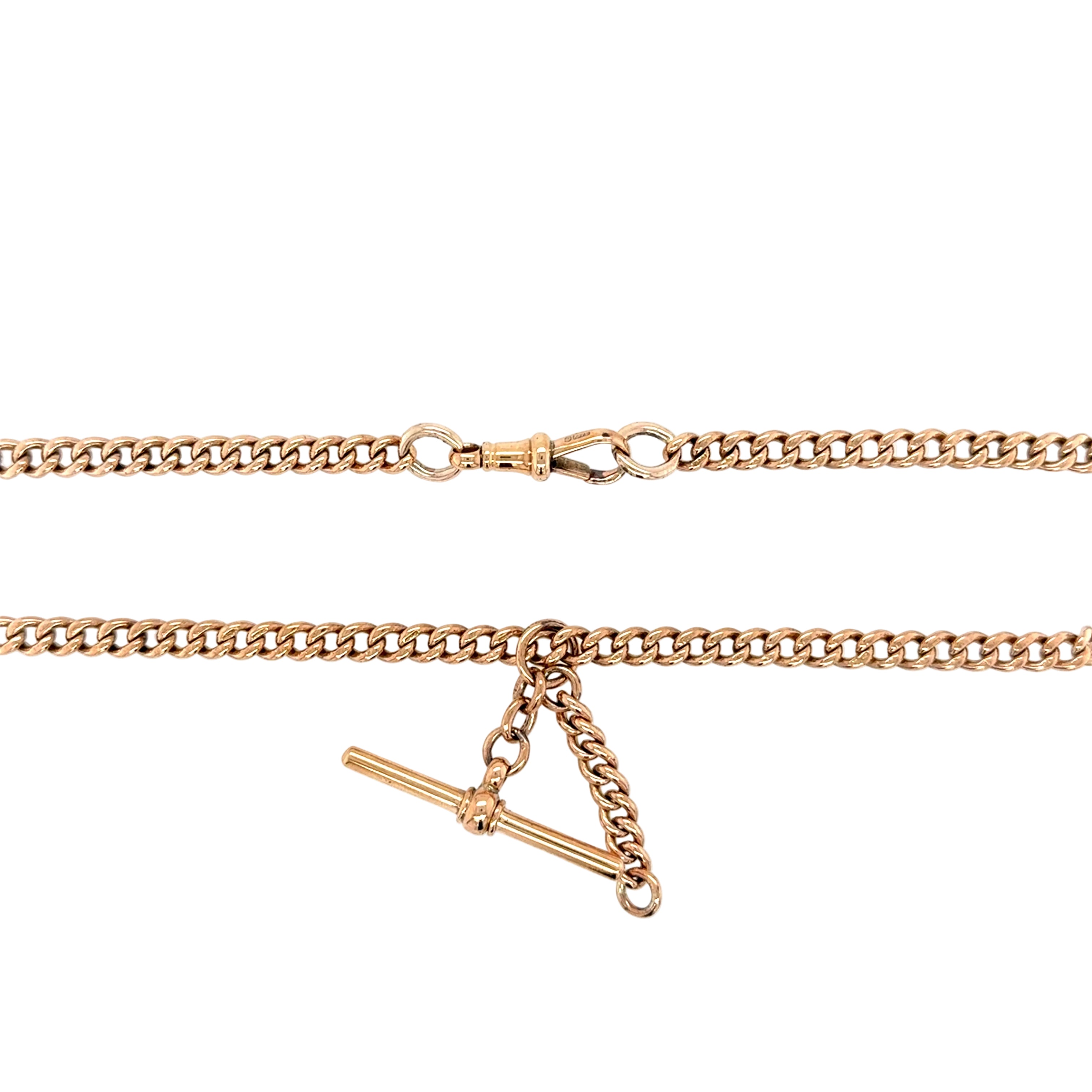 Antique 9ct Rose Gold Albert Chain Necklace & T Bar - 34.15g