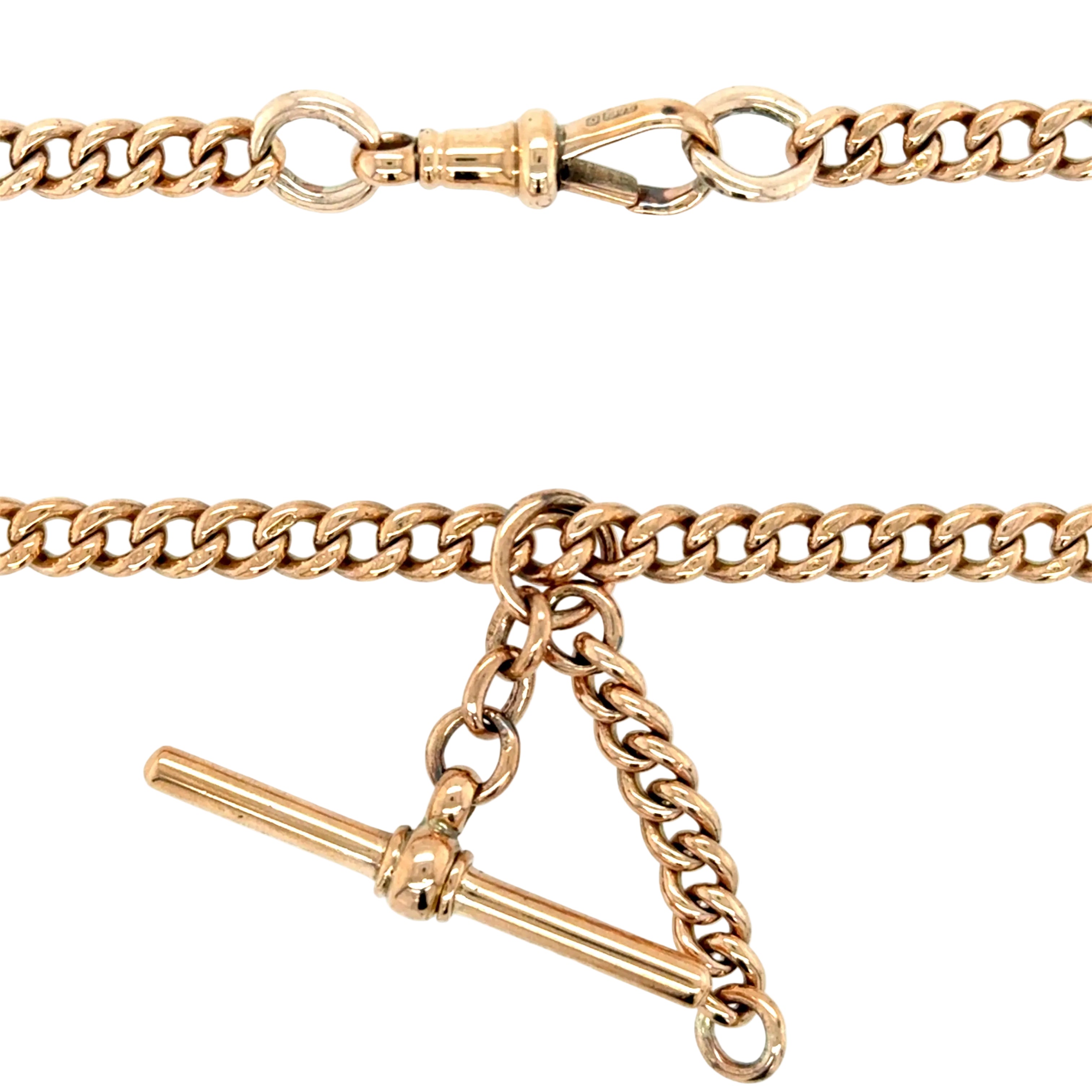 Antique 9ct Rose Gold Albert Chain Necklace & T Bar - 34.15g