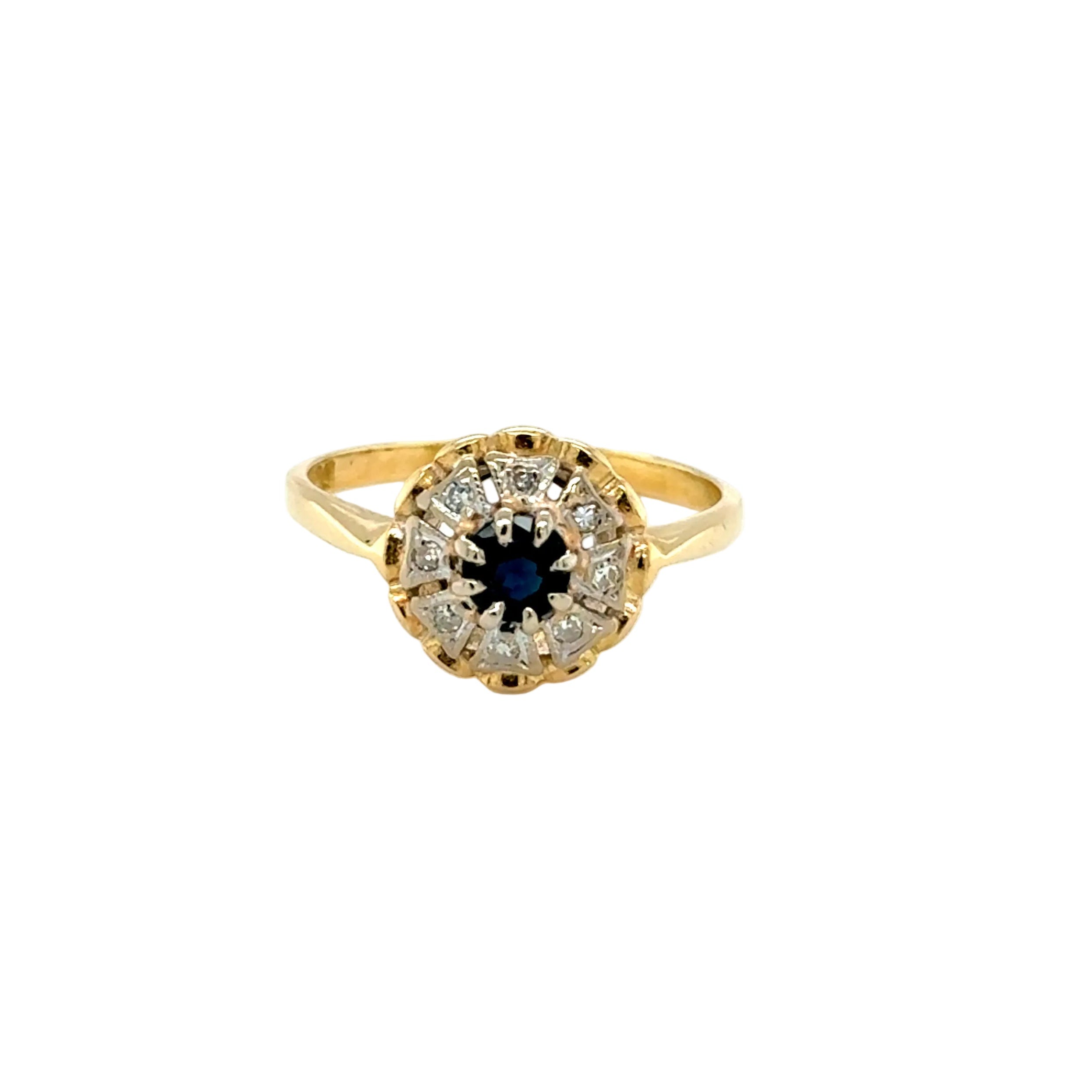 Vintage 18ct Yellow Gold Sapphire & Diamond Cluster Ring Birmingham 1968