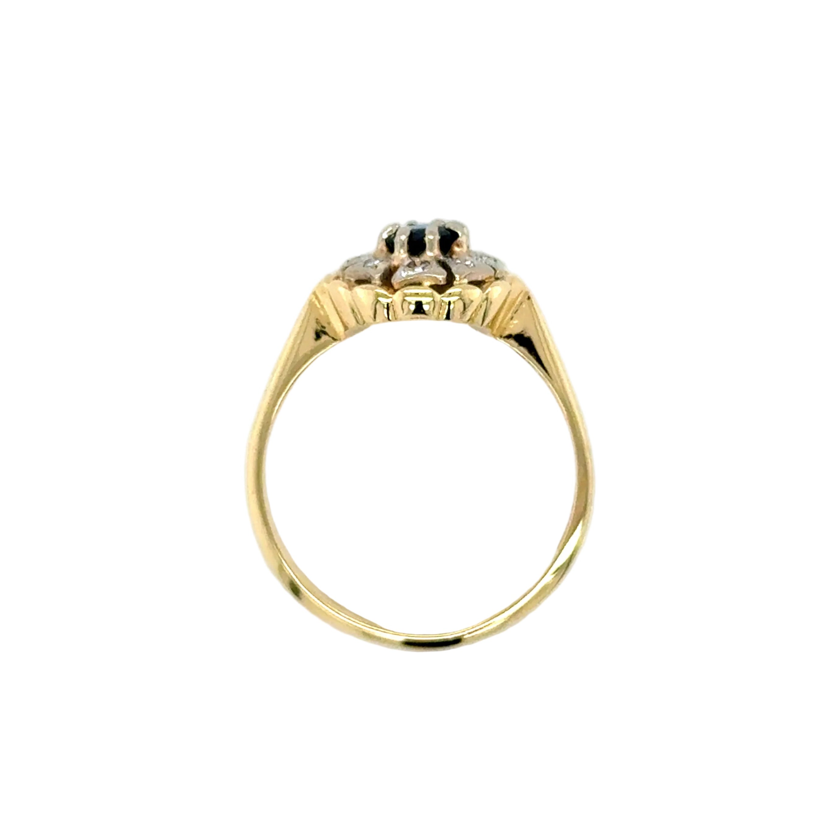 Vintage 18ct Yellow Gold Sapphire & Diamond Cluster Ring Birmingham 1968