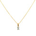 Gold necklace with a diamond pendant on a white background