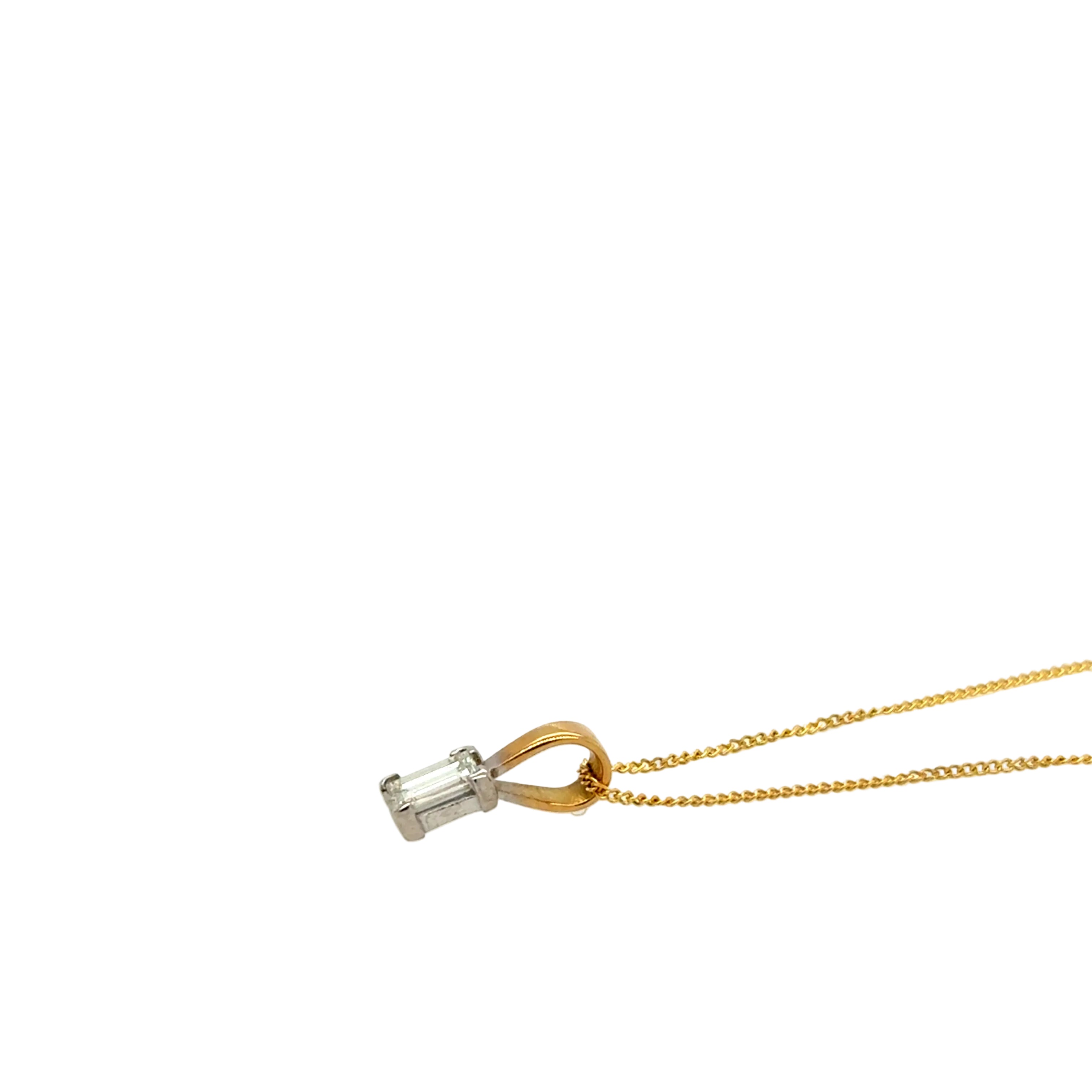 0.25ct Emerald Cut Diamond Pendant Necklace 18ct Yellow Gold