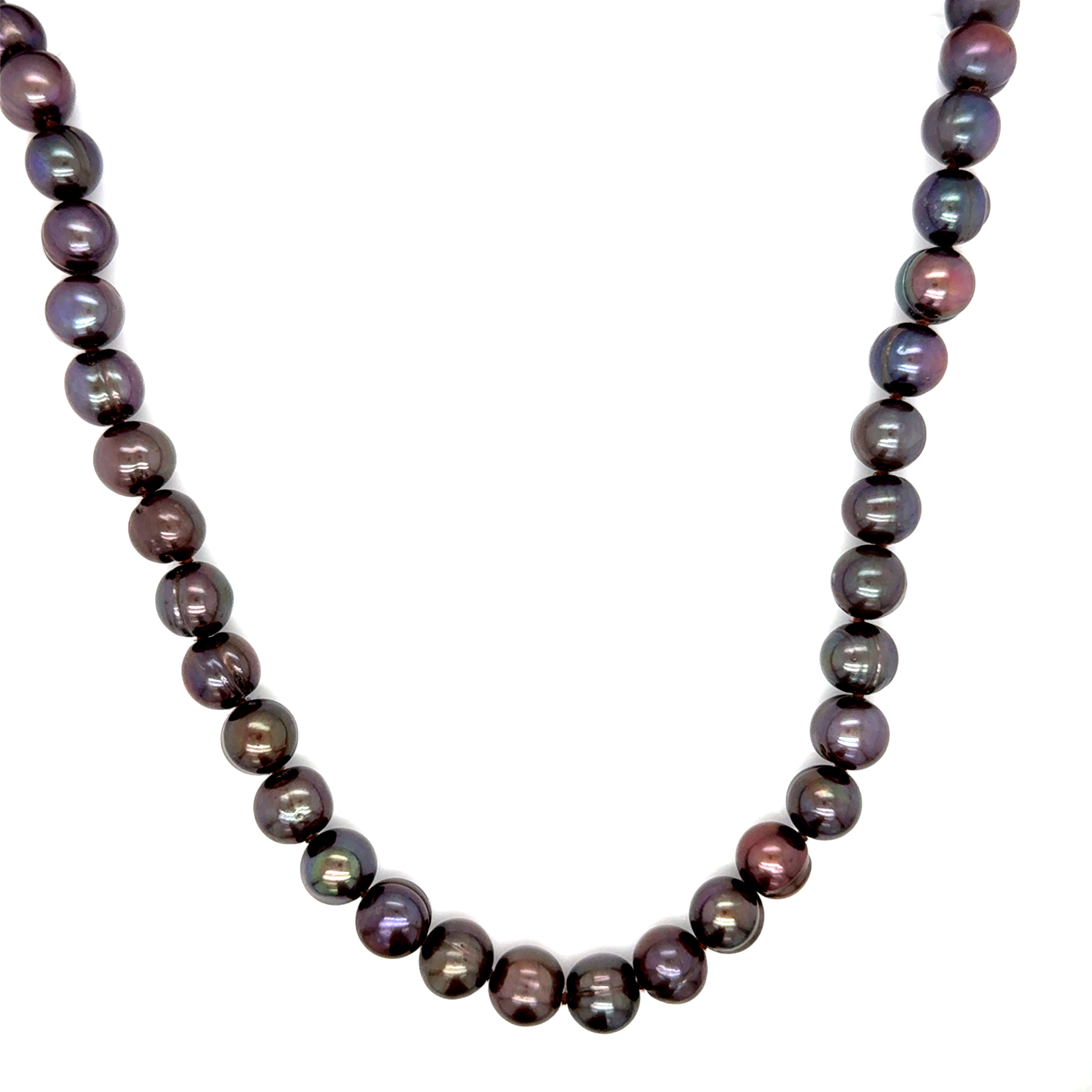 Black Freshwater Pearl 18 Inch Necklace 14ct Yellow Gold Clasp