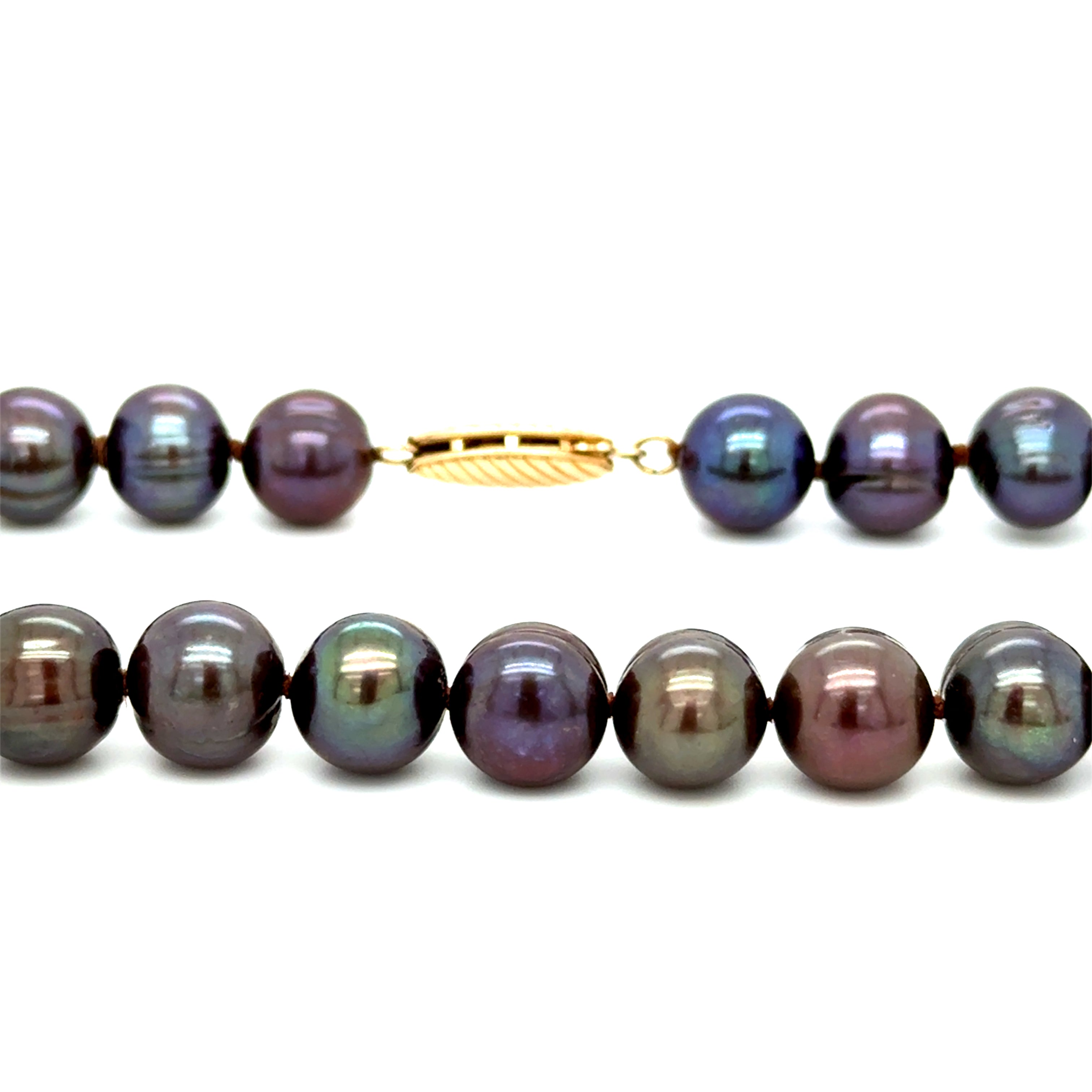 Black Freshwater Pearl 18 Inch Necklace 14ct Yellow Gold Clasp