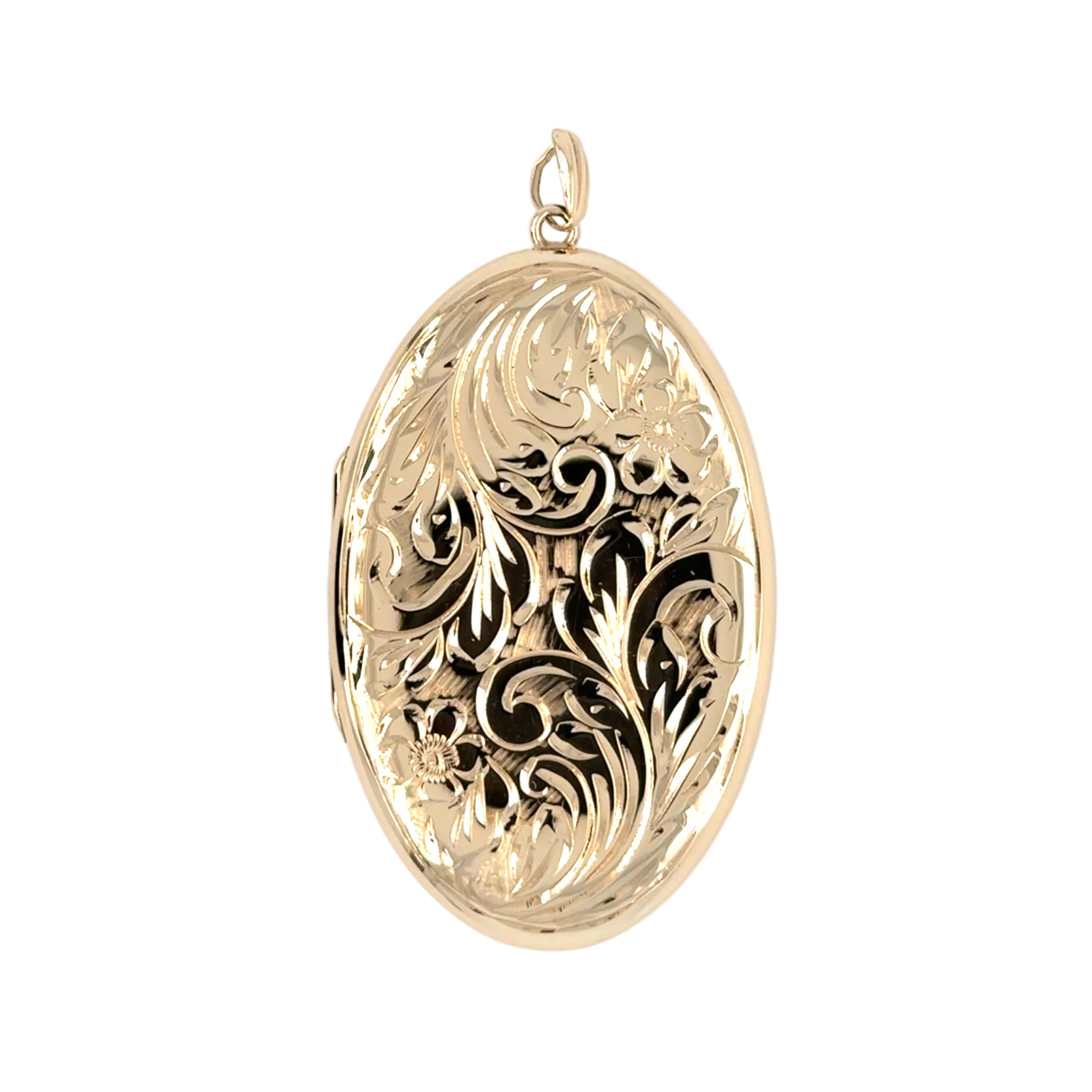 9ct Yellow Gold Oval Engraved Locket Pendant Birmingham 1979 - 12.00g