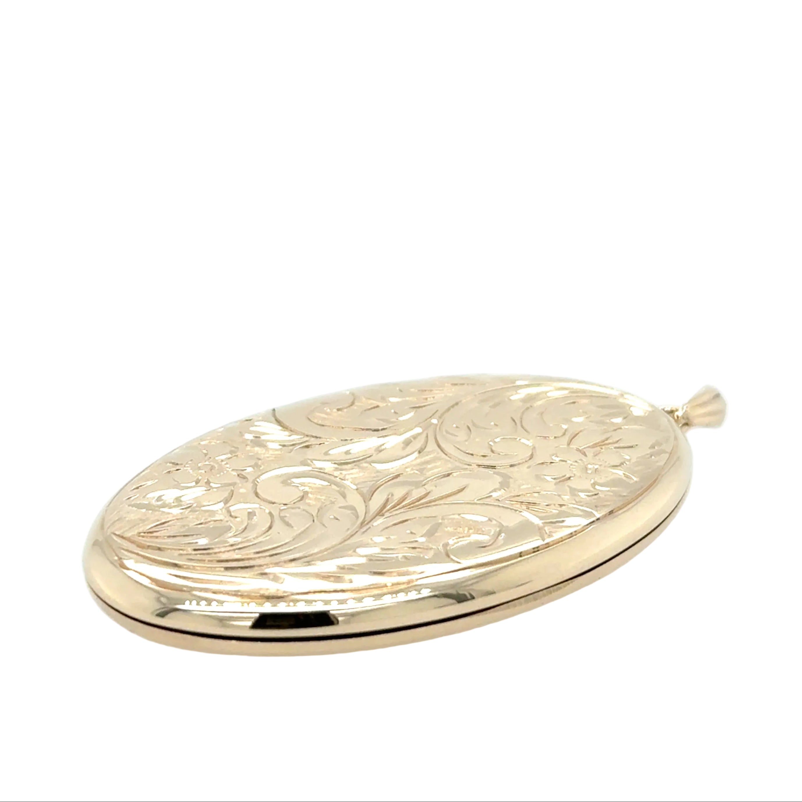 9ct Yellow Gold Oval Engraved Locket Pendant Birmingham 1979 - 12.00g