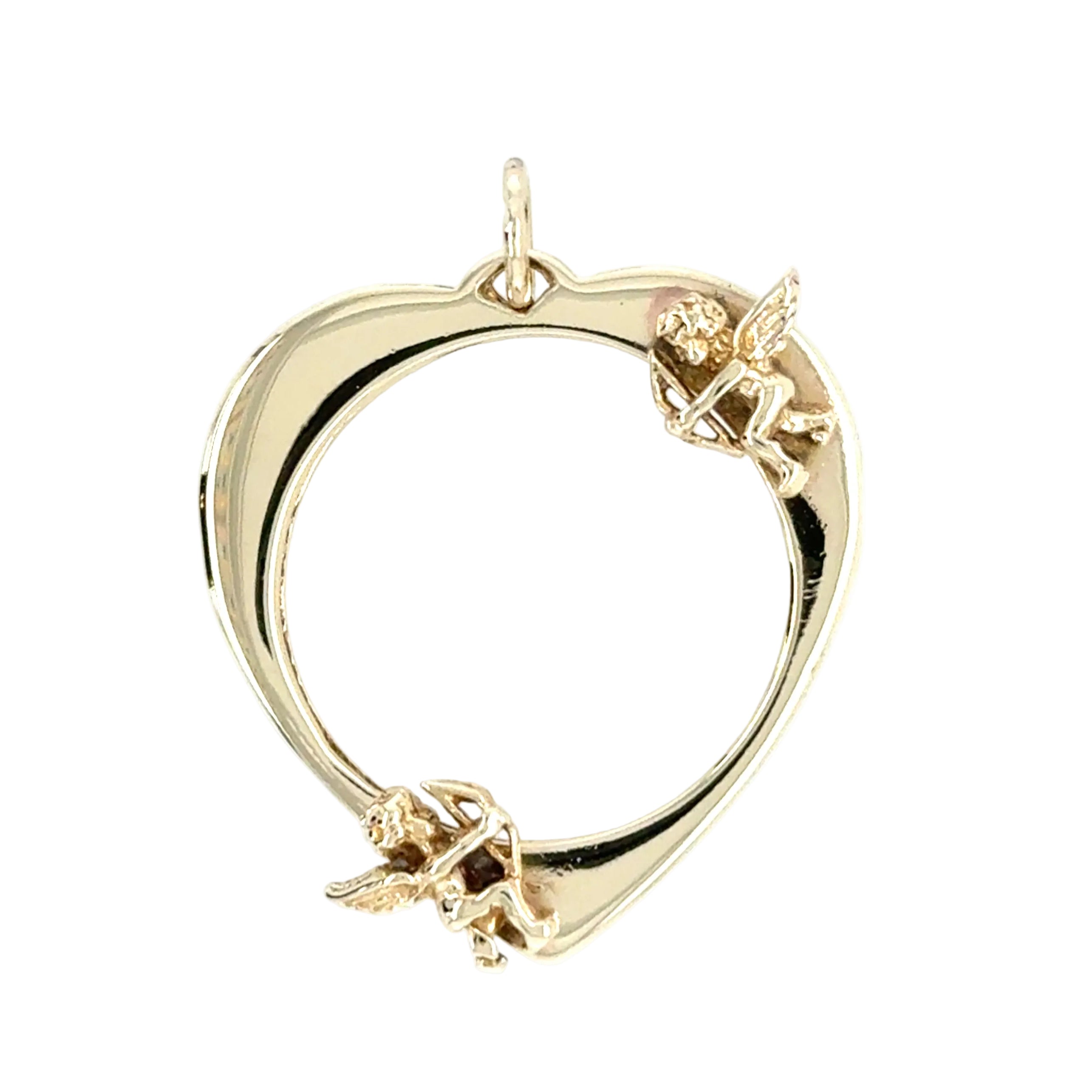 9ct Yellow Gold Heart Shaped Cherub Full Sovereign Pendant Mount