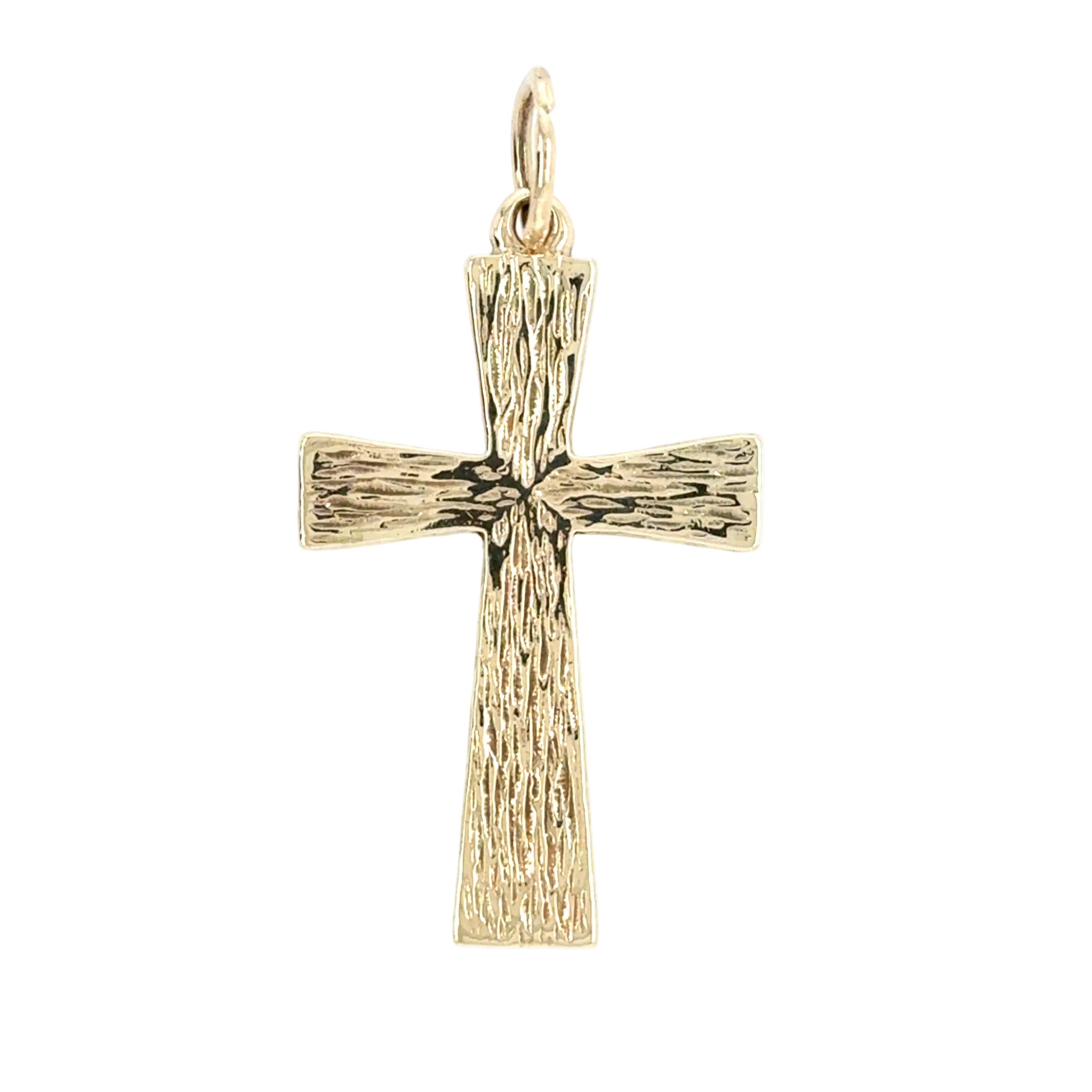 Gold cross pendant on a white background