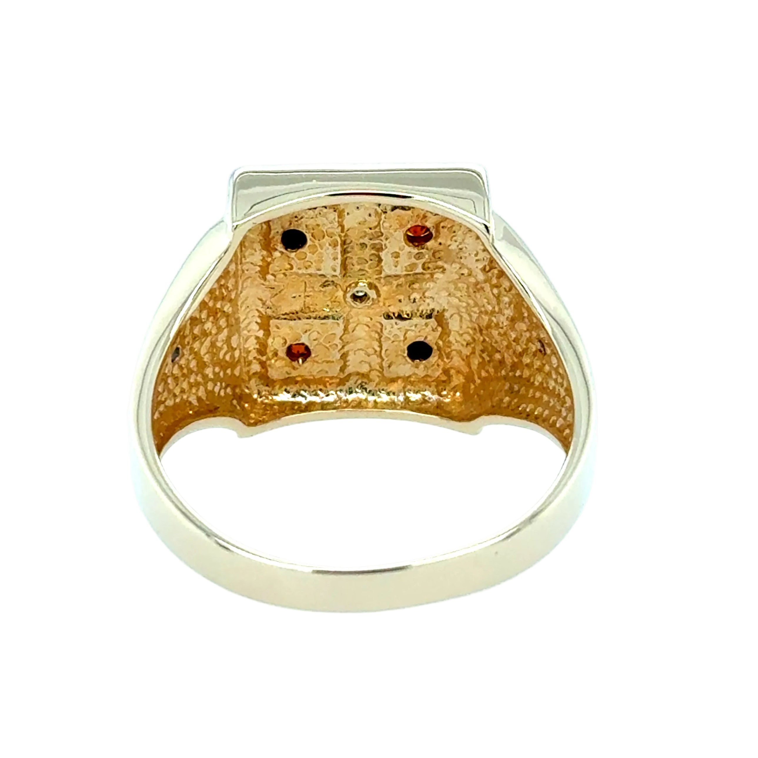 9ct Yellow Gold Playing Cards Signet Ring Gemstone Set - 7.80g