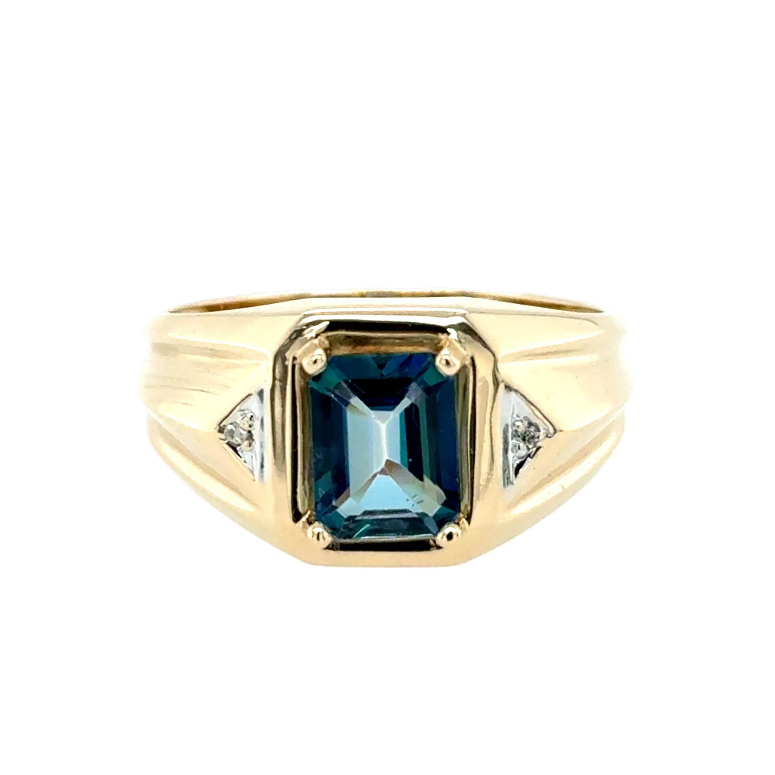 9ct Yellow Gold Mystic Blue Topaz Signet Ring Size Z+2 - 4.75g