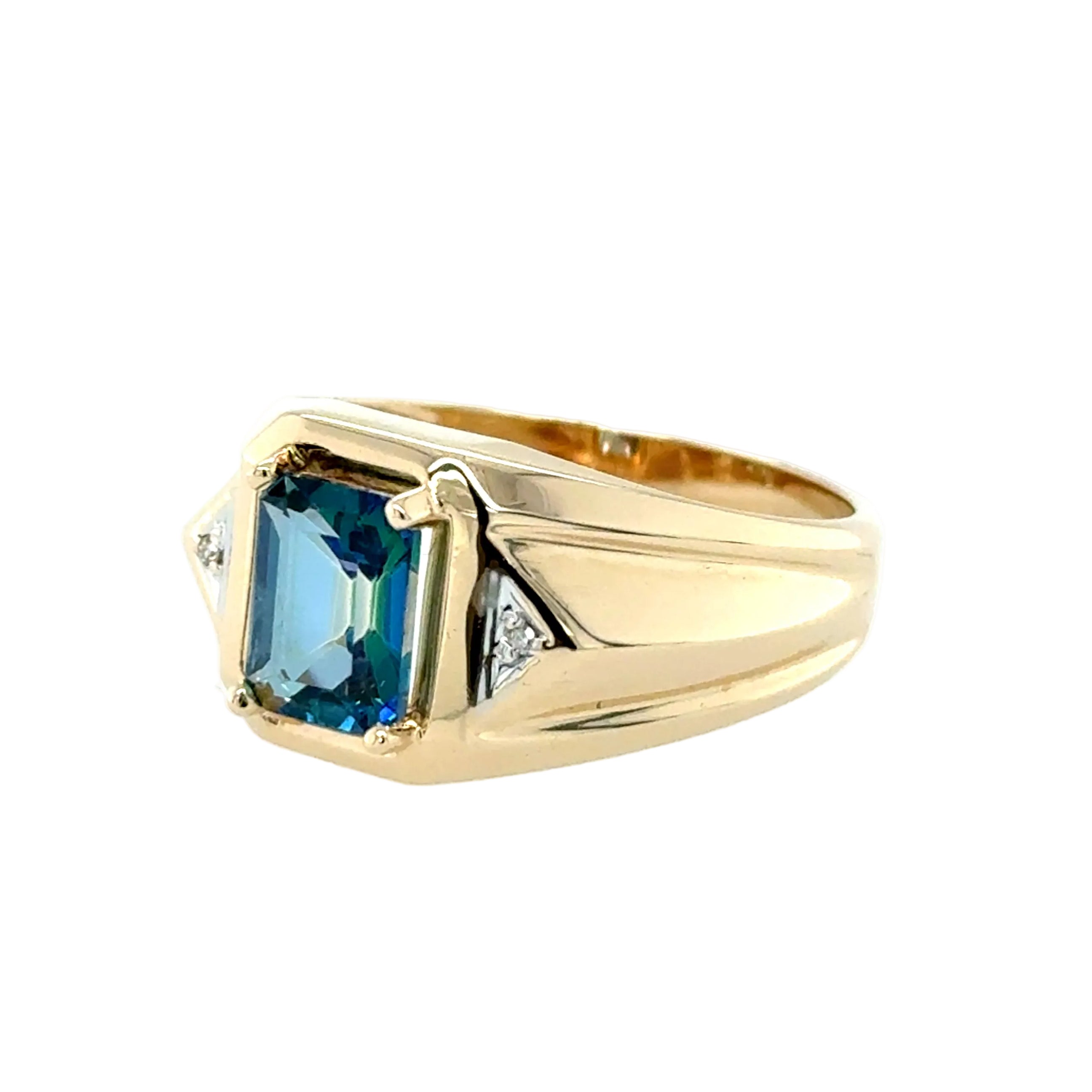 9ct Yellow Gold Mystic Blue Topaz Signet Ring Size Z+2 - 4.75g