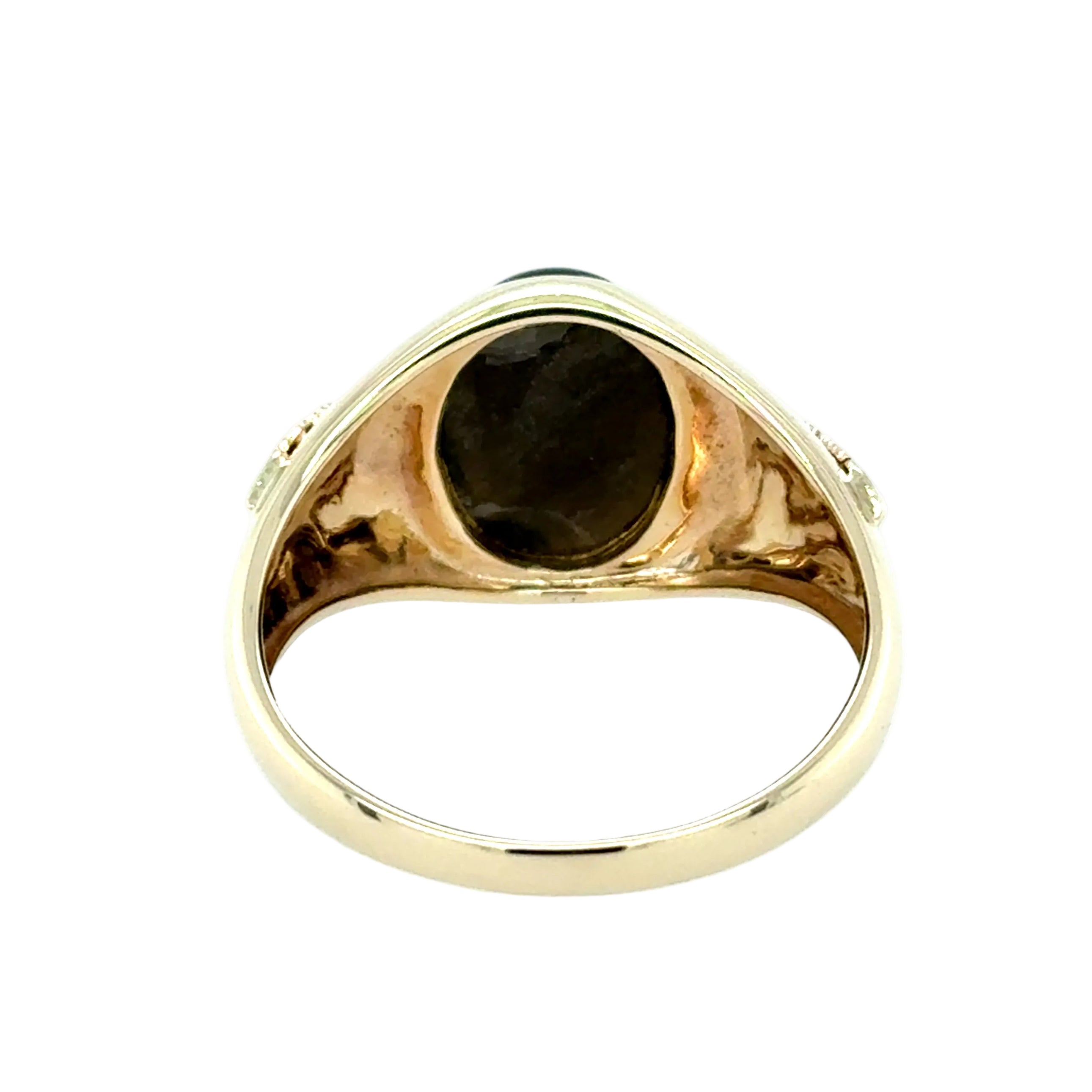 9ct Yellow Gold Oval Obsidian Signet Ring Feathers Detail Size Z
