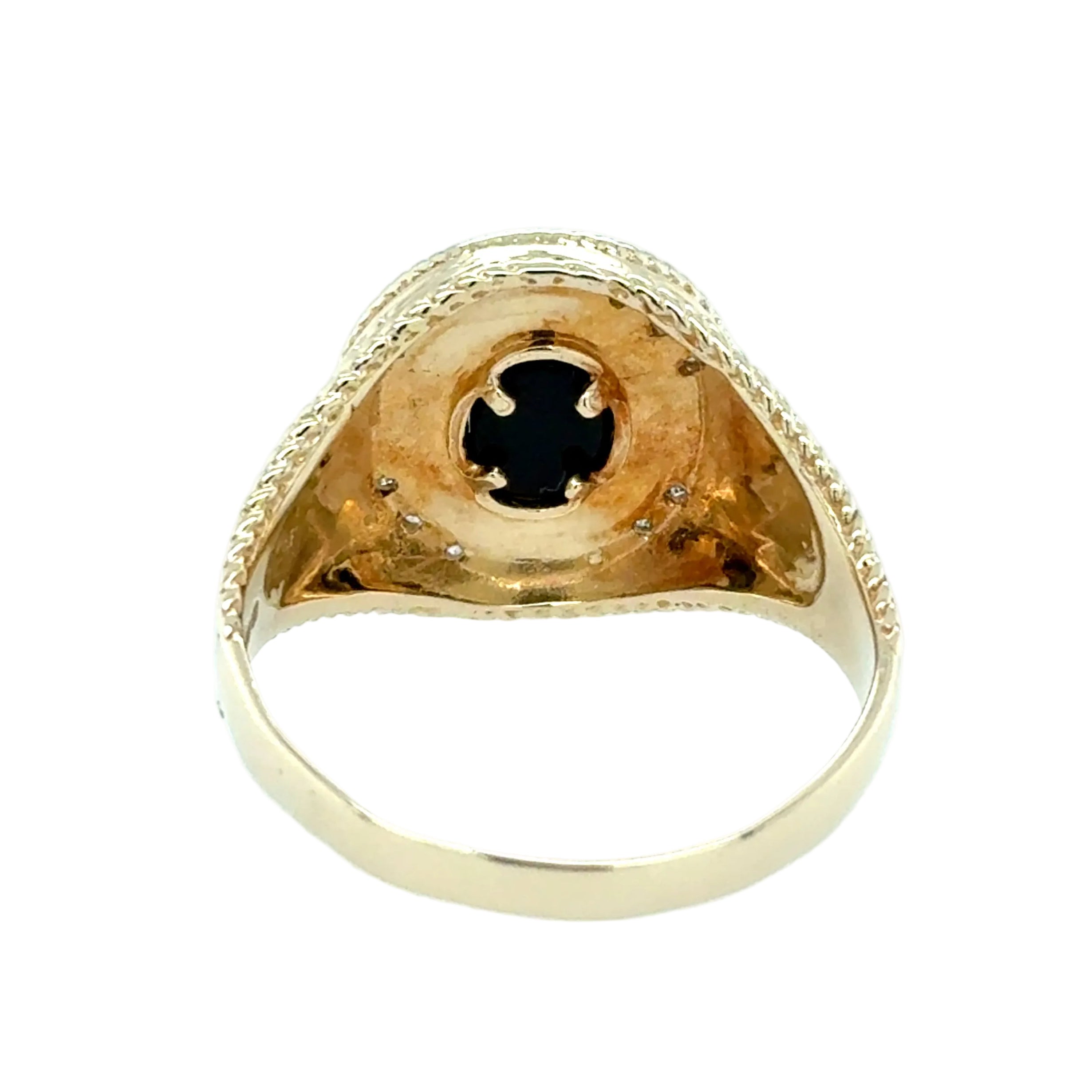 9ct Yellow Gold Oval Ornate Signet Ring Diamond Set Size X 1/2