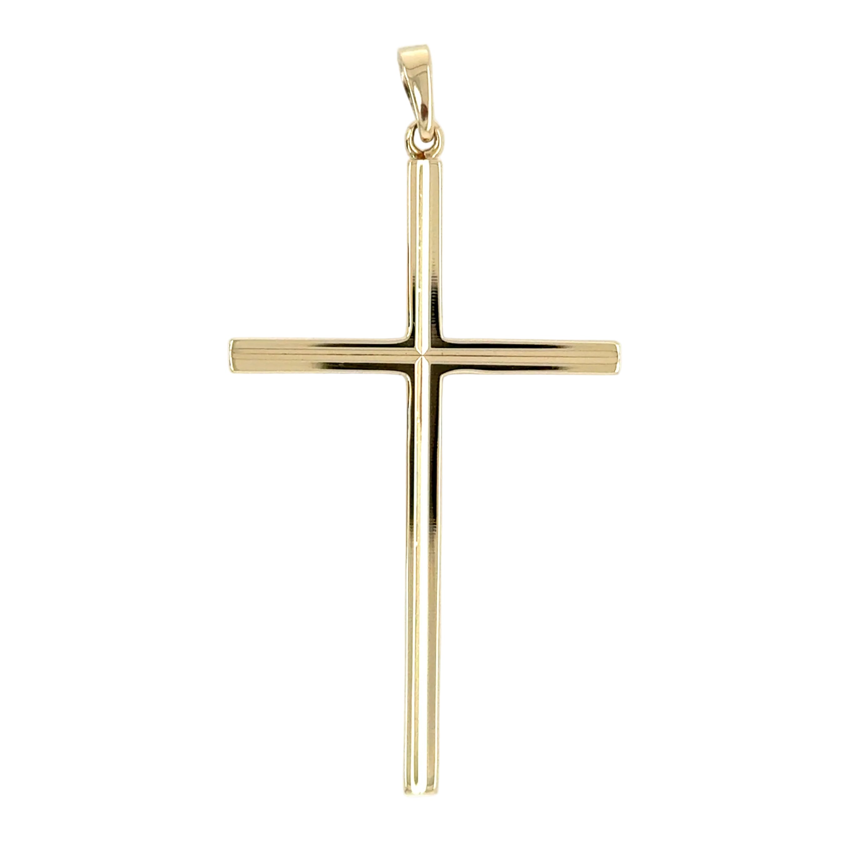 9ct Yellow Gold Vintage Grooved Cross Pendant - 4.61g