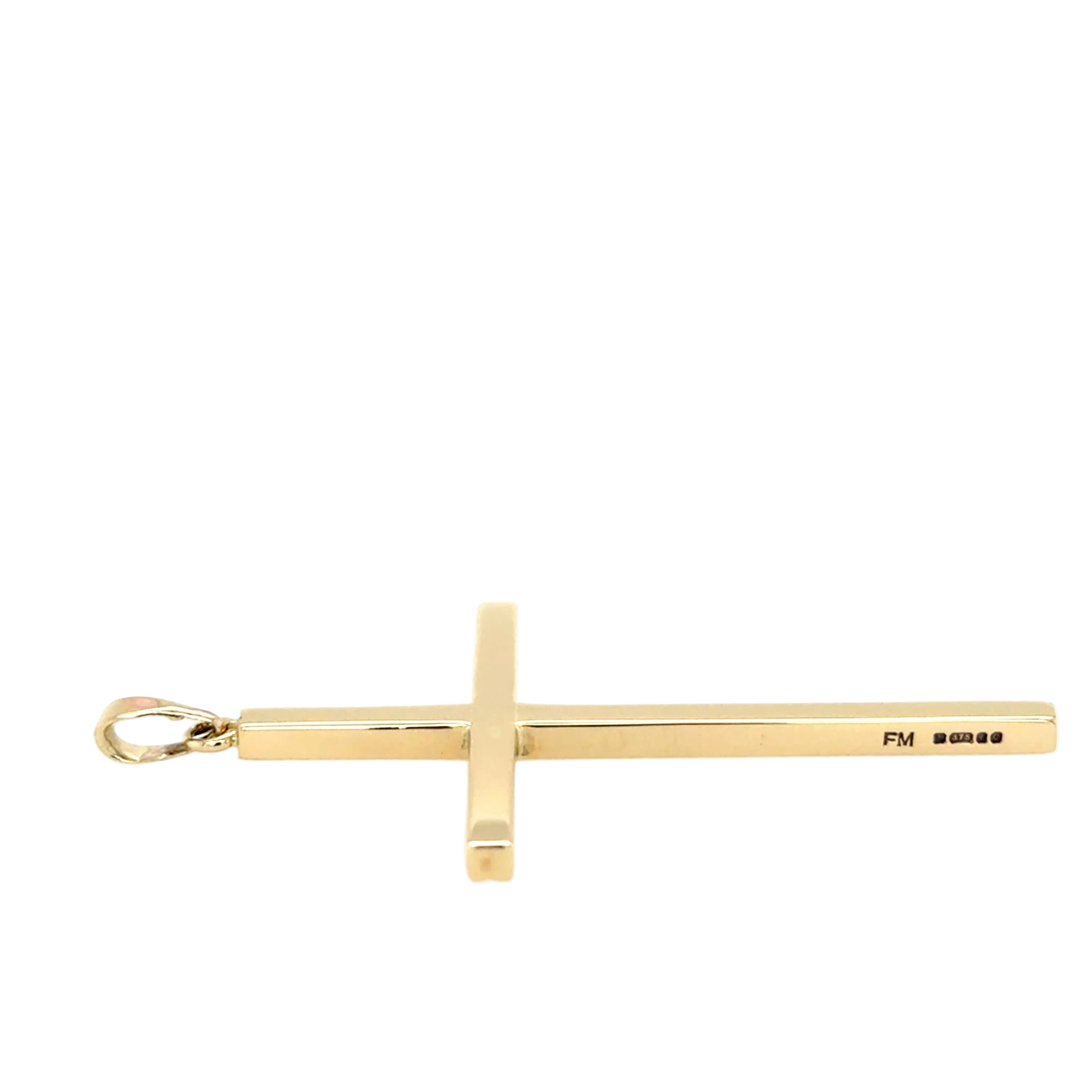 9ct Yellow Gold Vintage Grooved Cross Pendant - 4.61g