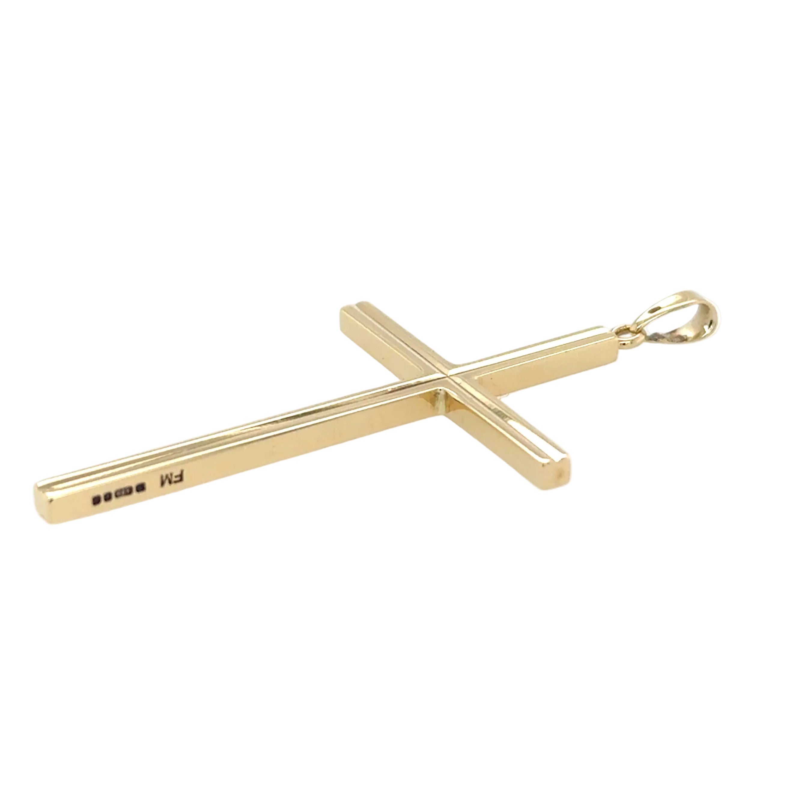 9ct Yellow Gold Vintage Grooved Cross Pendant - 4.61g