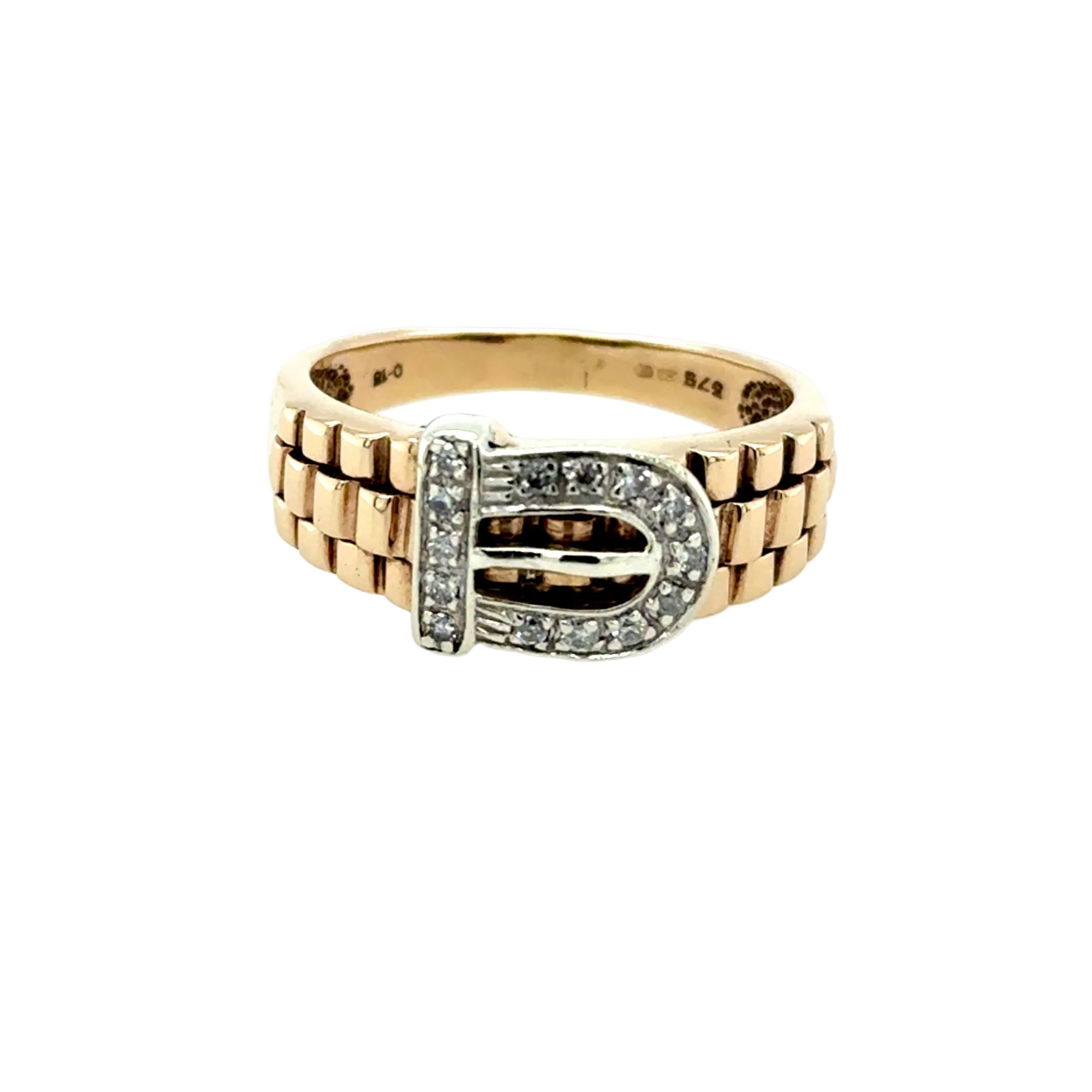 9ct Yellow Gold 0.15ct Diamond Buckle Ring - 5.62g