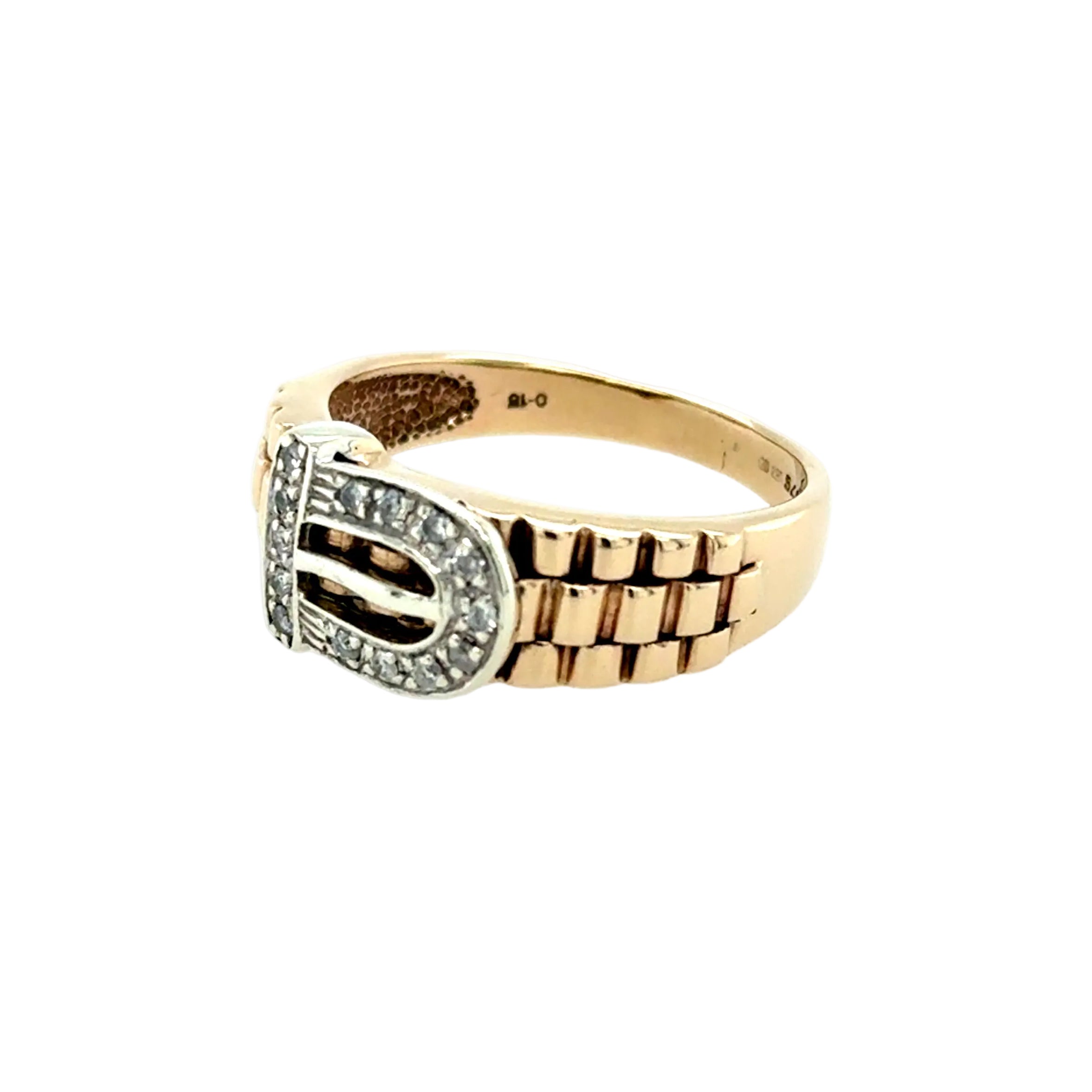 9ct Yellow Gold 0.15ct Diamond Buckle Ring - 5.62g