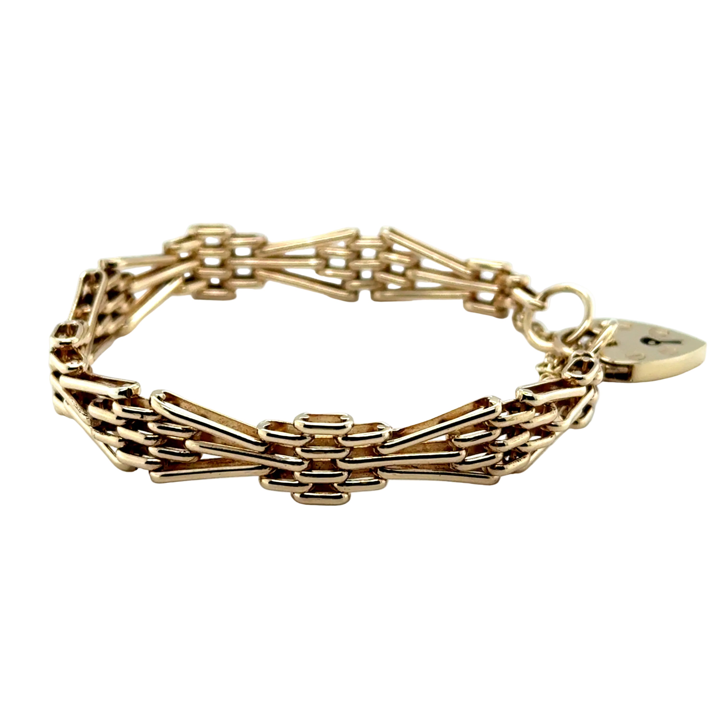 9ct Yellow Gold 7"/17.50cm Bow Shaped Gate Bracelet - 15.83g