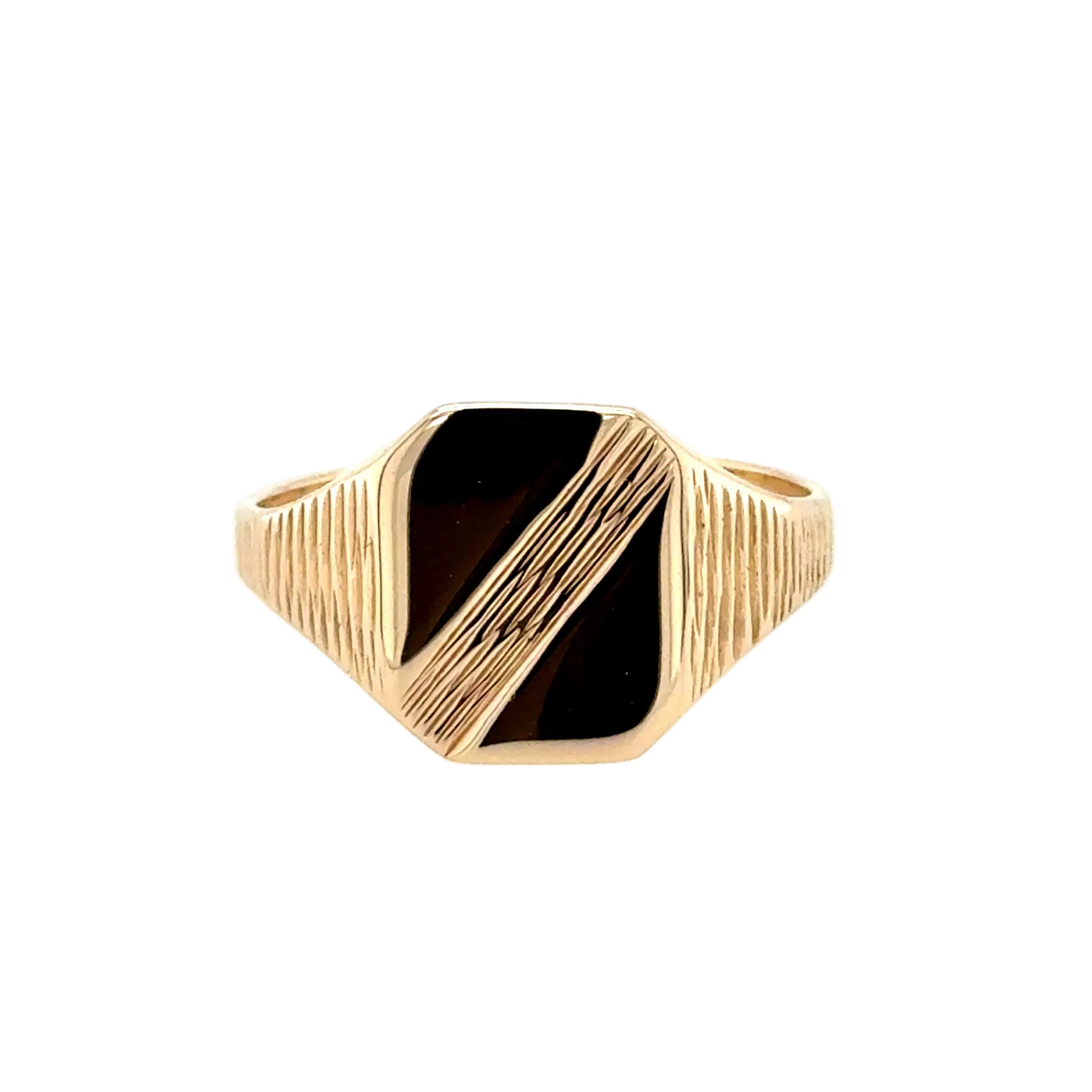 9ct Yellow Gold Rectangular Grooved Signet Ring London 1985