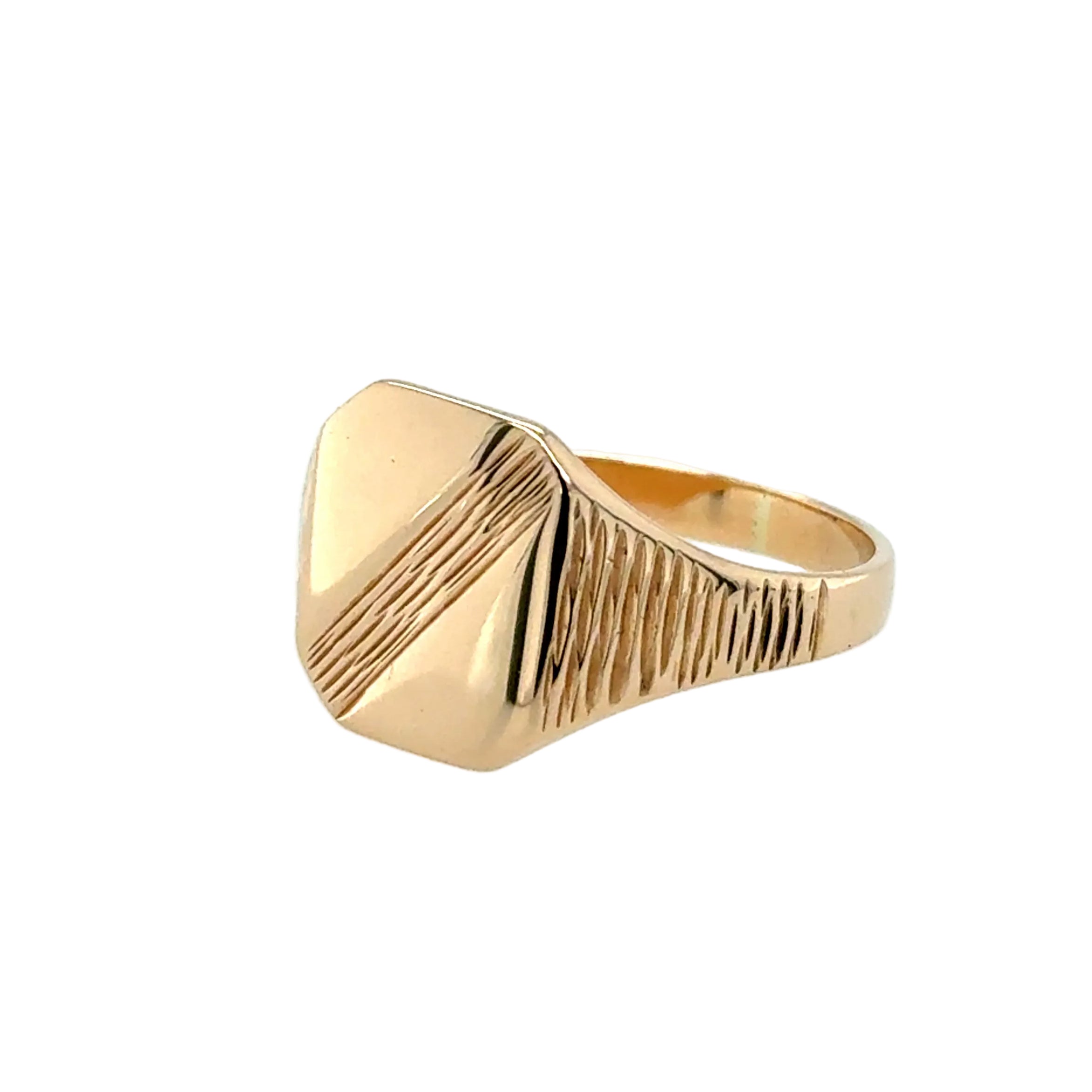 9ct Yellow Gold Rectangular Grooved Signet Ring London 1985