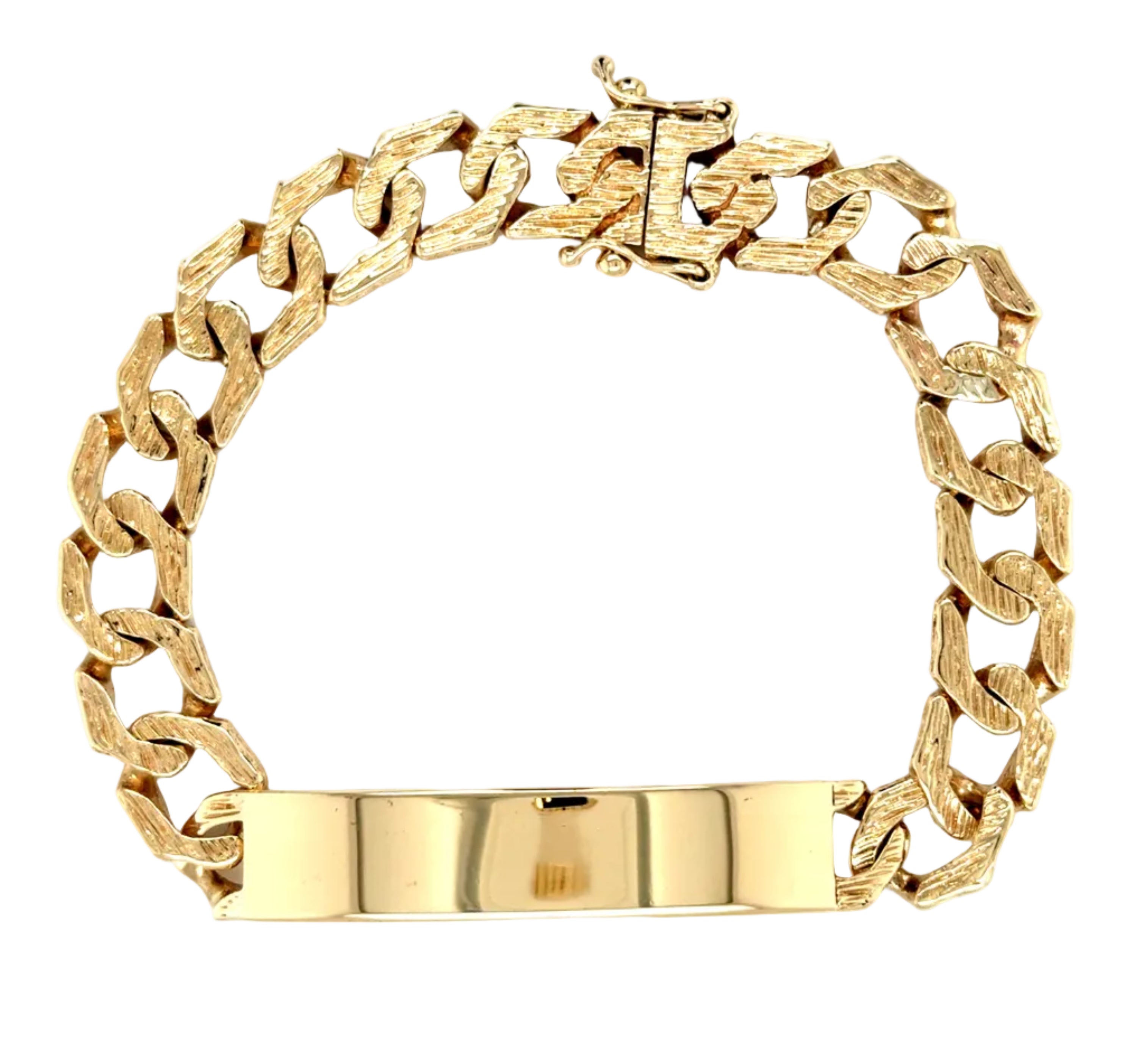 9ct Yellow Gold 8"/20cm Bark Effect Identity Bracelet - 27.70g