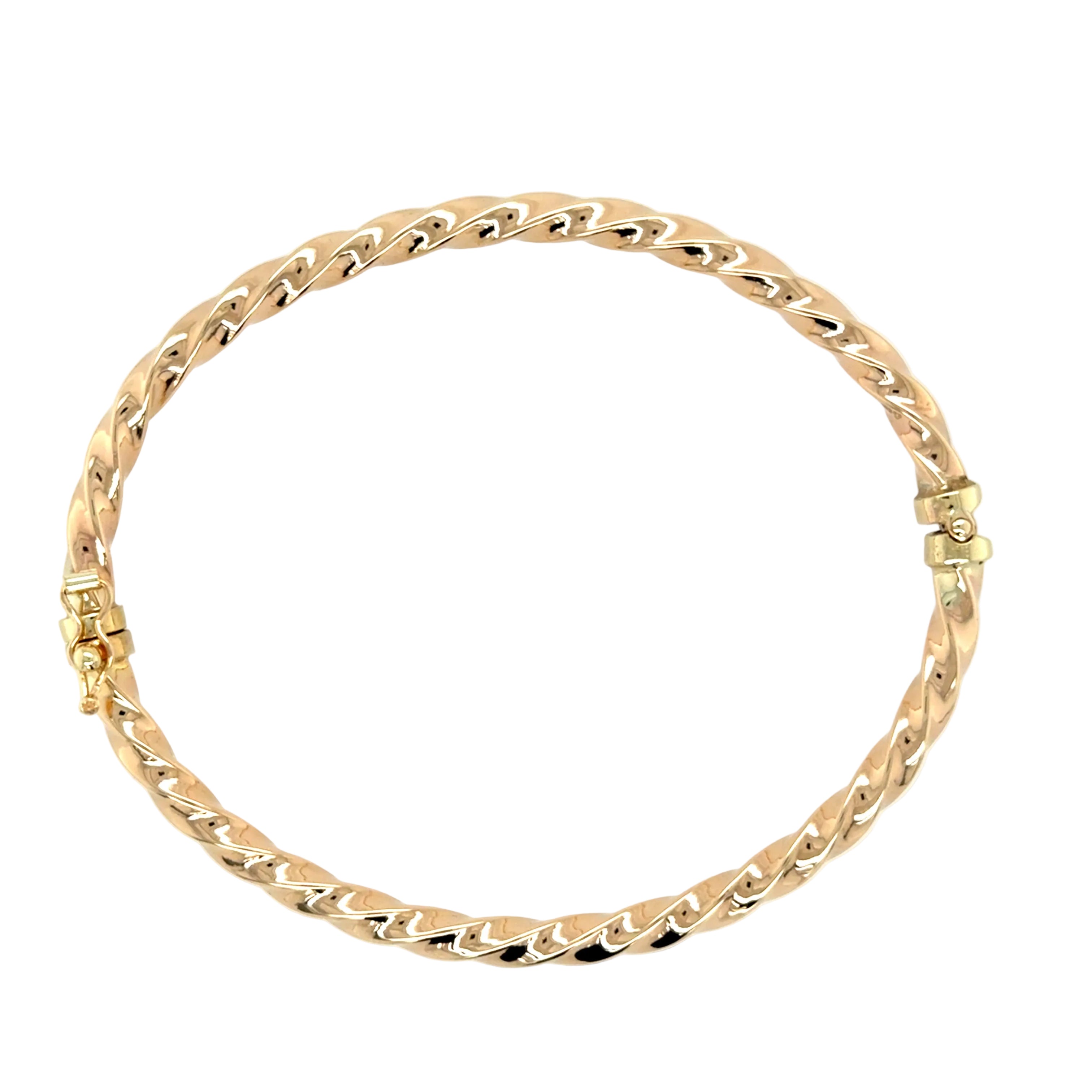 9ct Yellow Gold Twisted Hollow Bangle - 4.50g