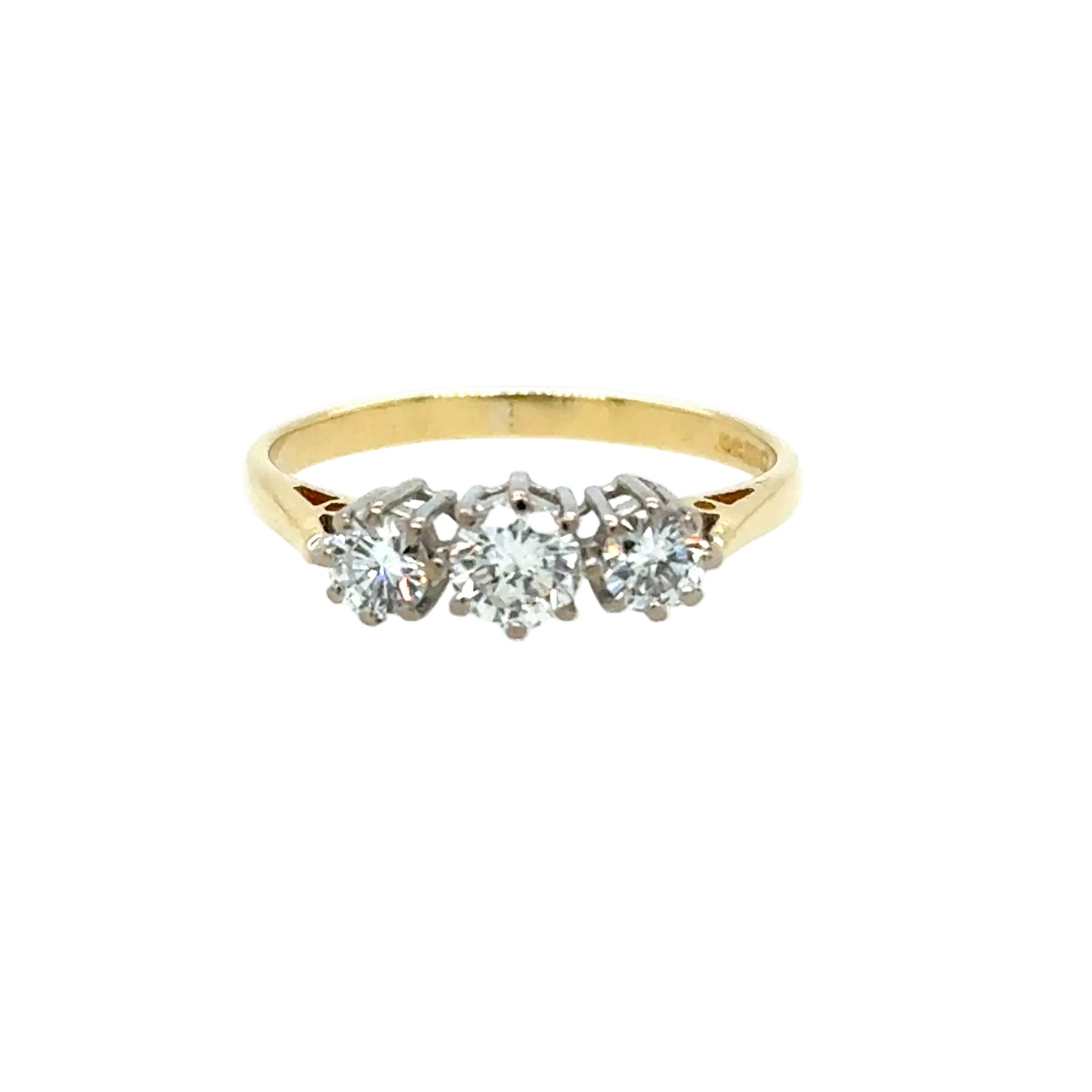 0.50ct Diamond Three Stone Ring 18ct Yellow Gold Birmingham 1987