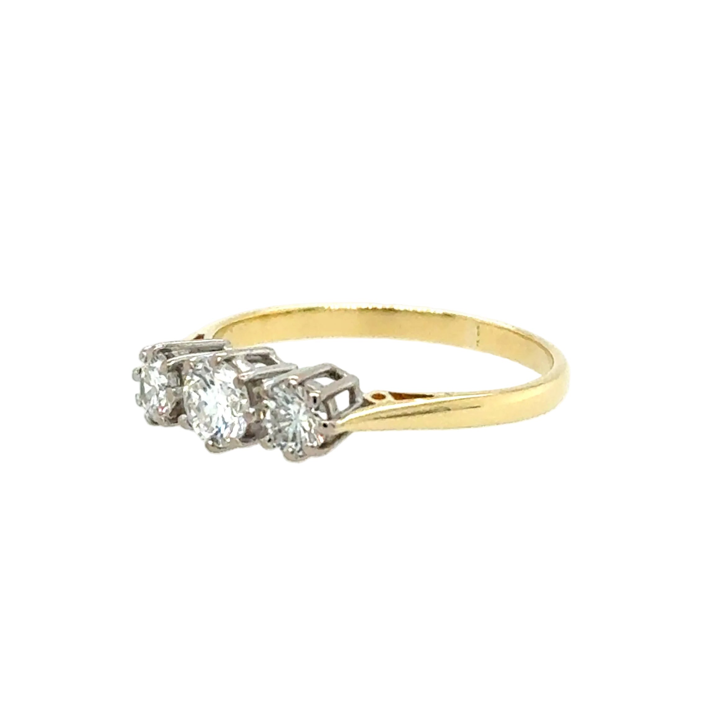 0.50ct Diamond Three Stone Ring 18ct Yellow Gold Birmingham 1987