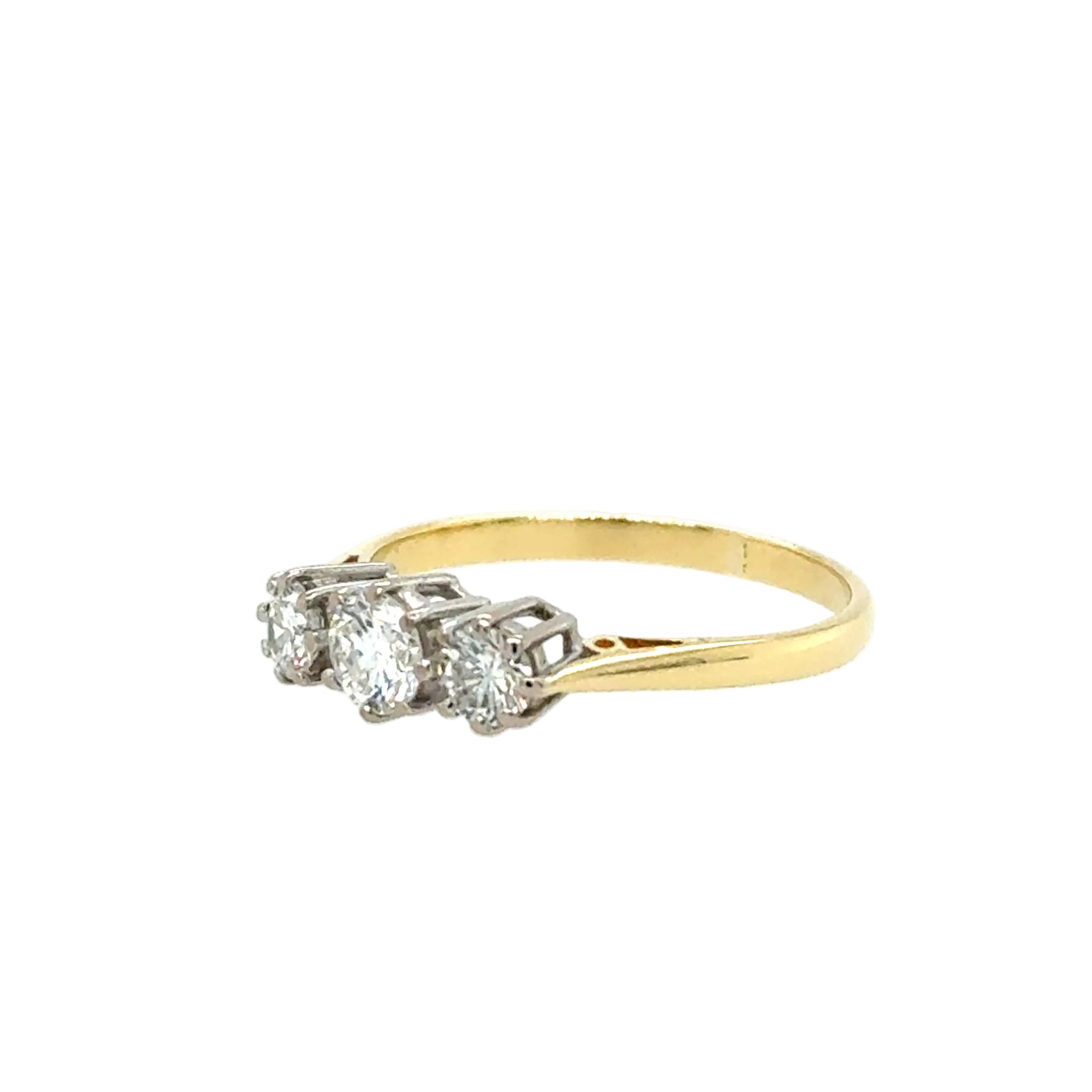 0.50ct Diamond Three Stone Ring 18ct Yellow Gold Birmingham 1987