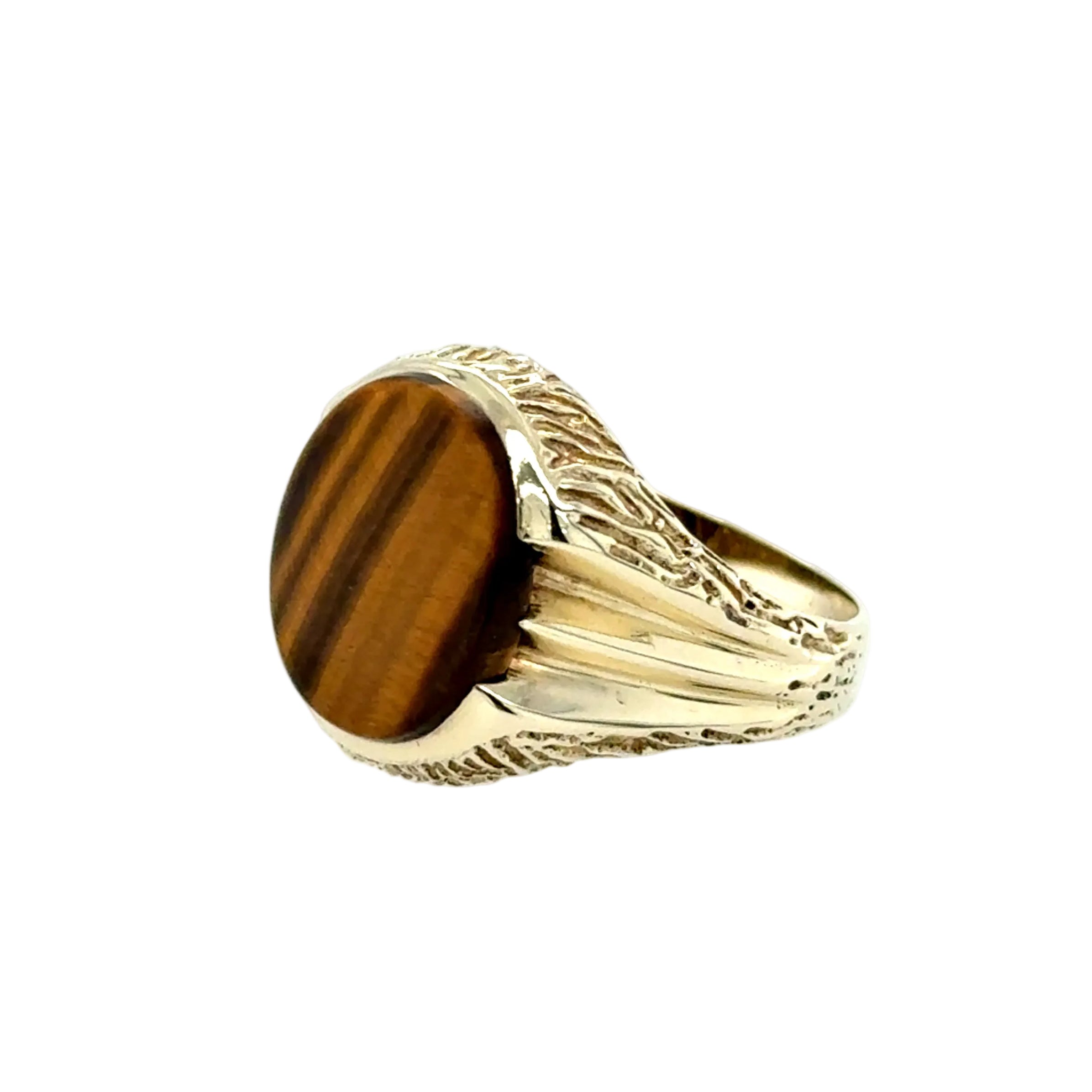 9ct Yellow Gold Vintage Tigers Eye Signet Ring London 1973