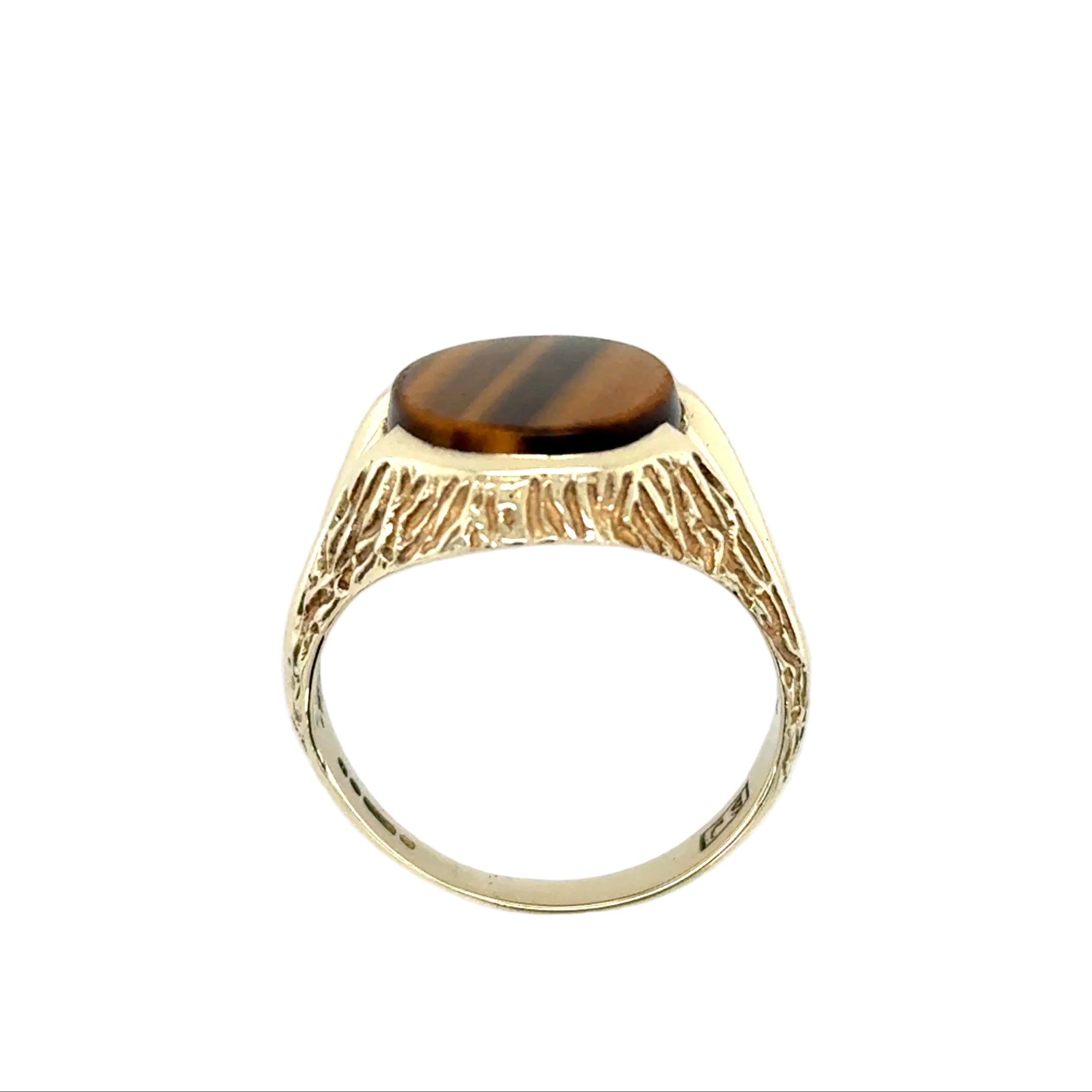 9ct Yellow Gold Vintage Tigers Eye Signet Ring London 1973