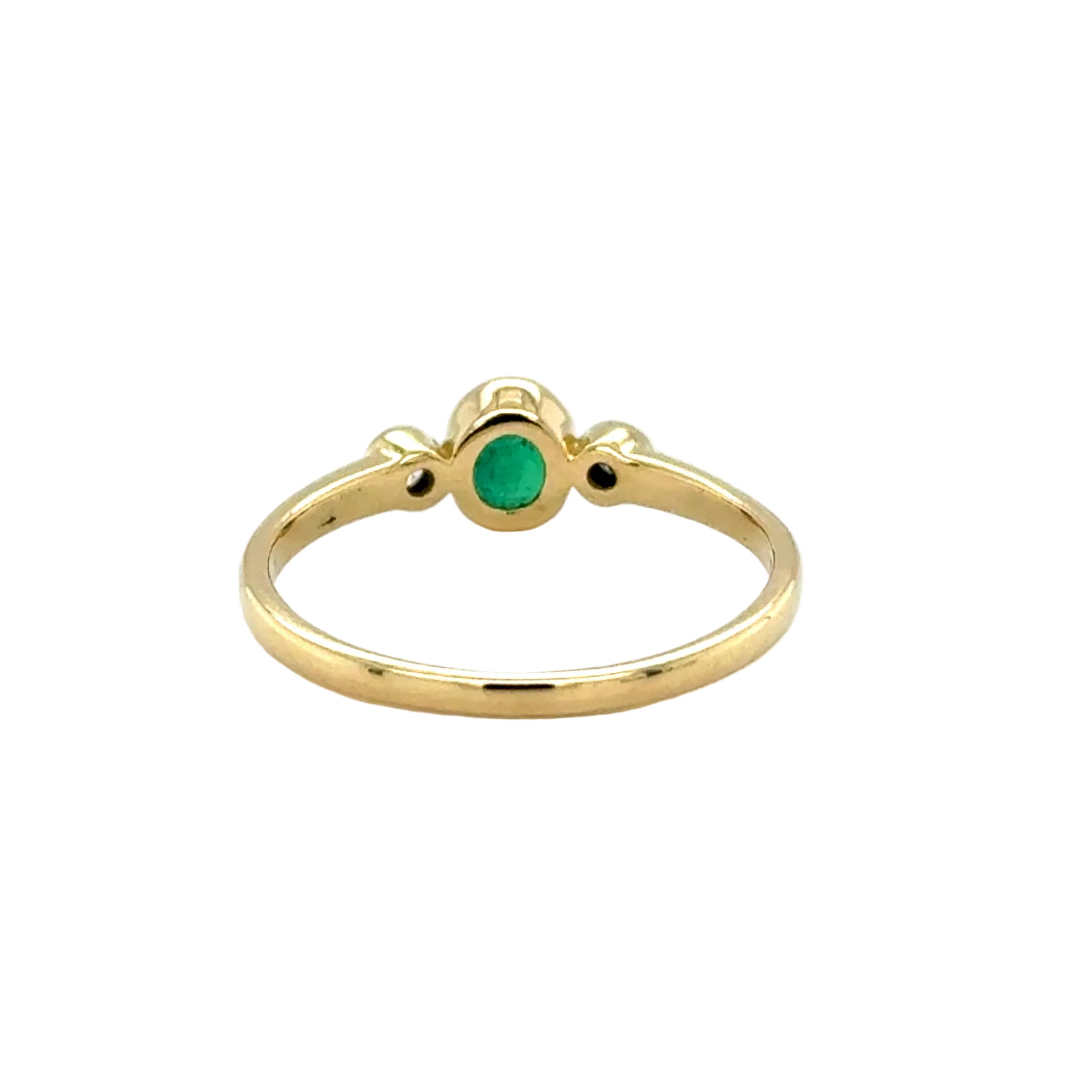 Emerald & Diamond Three Stone Ring 18ct Yellow Gold London 1994