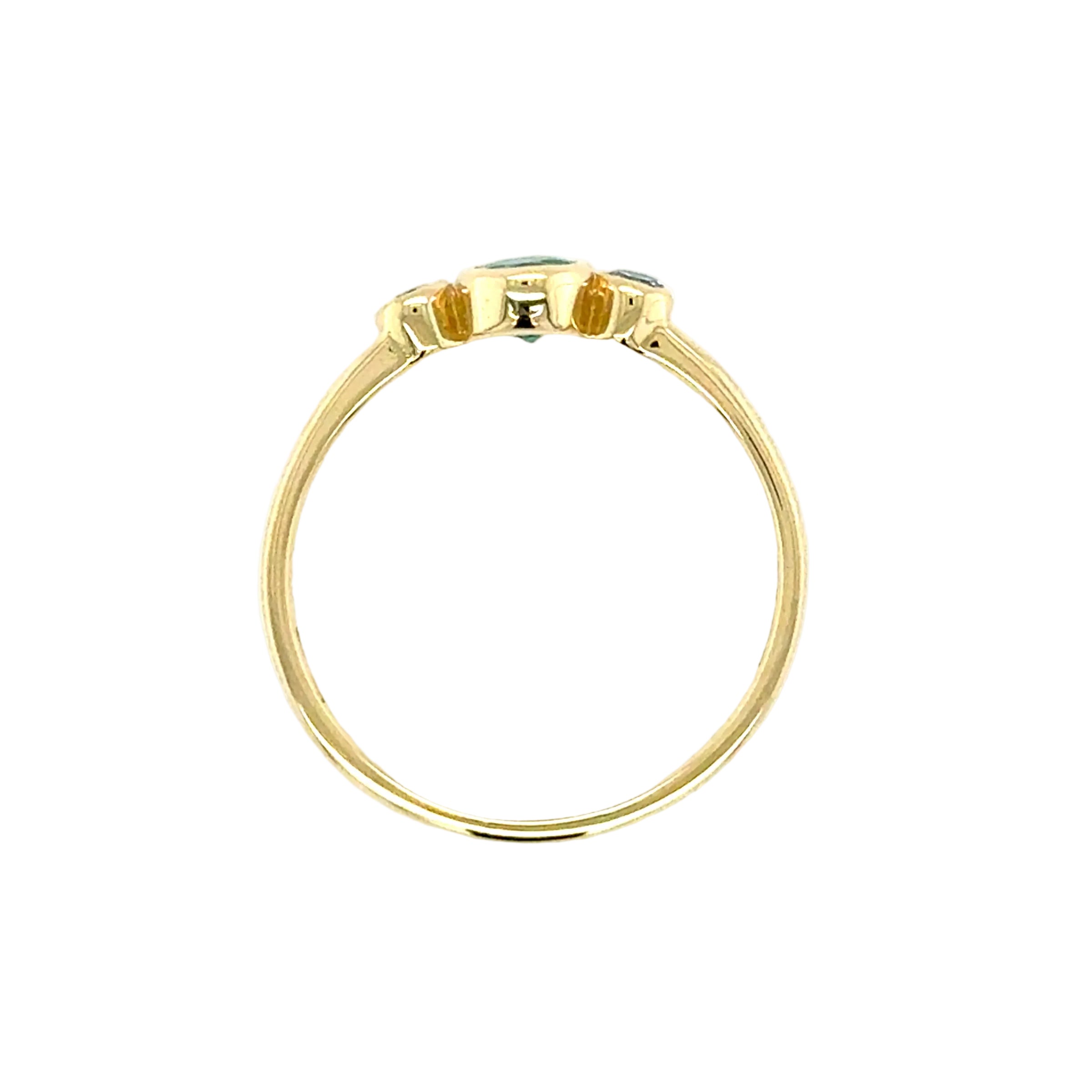 Emerald & Diamond Three Stone Ring 18ct Yellow Gold London 1994