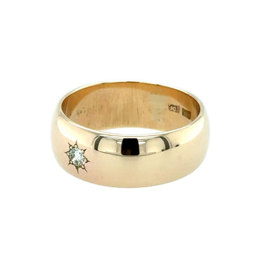 9ct Yellow Gold Diamond Set 9mm Wide Vintage Wedding Band Size X