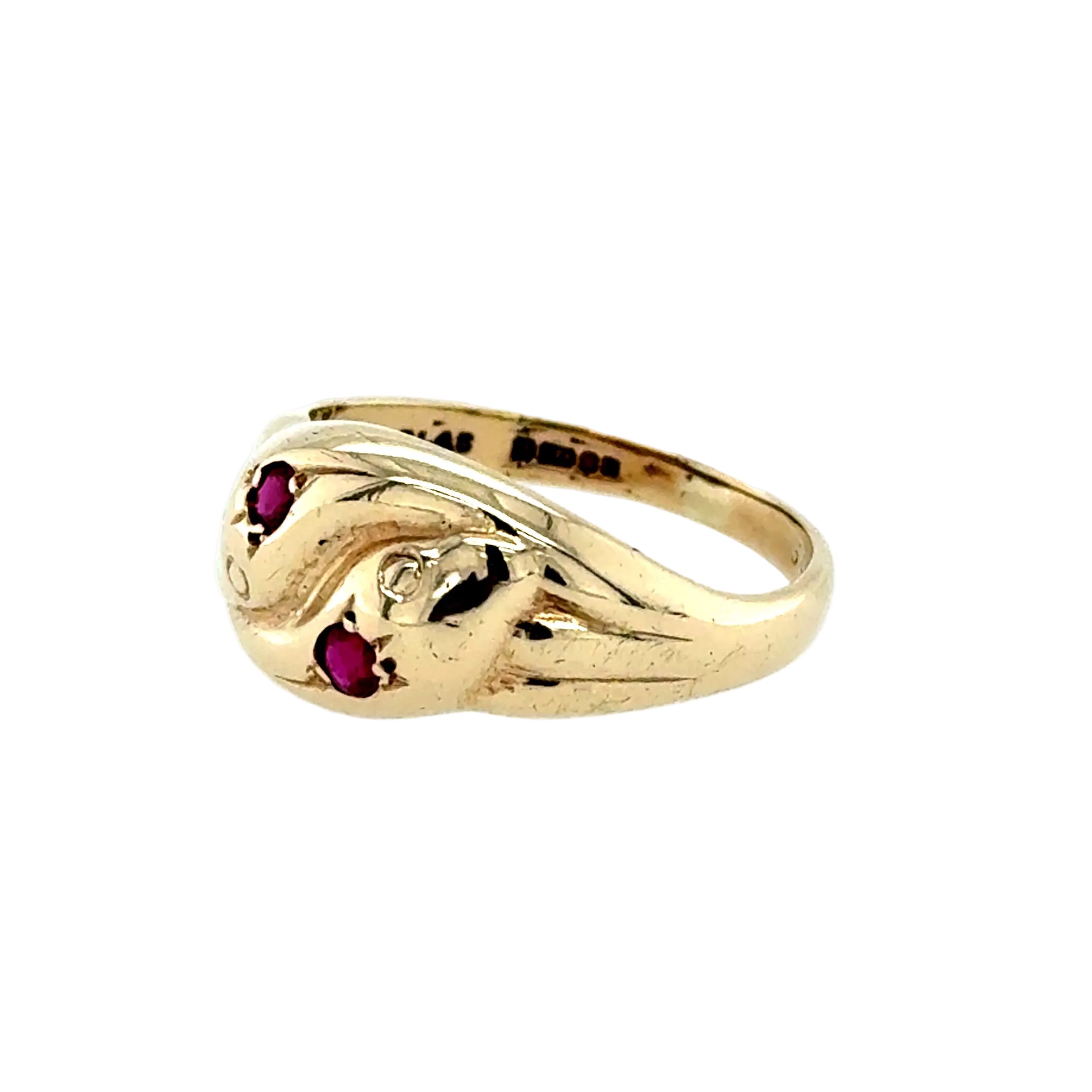 9ct Yellow Gold Double Head Ruby Set Snake Ring Edinburgh 1991
